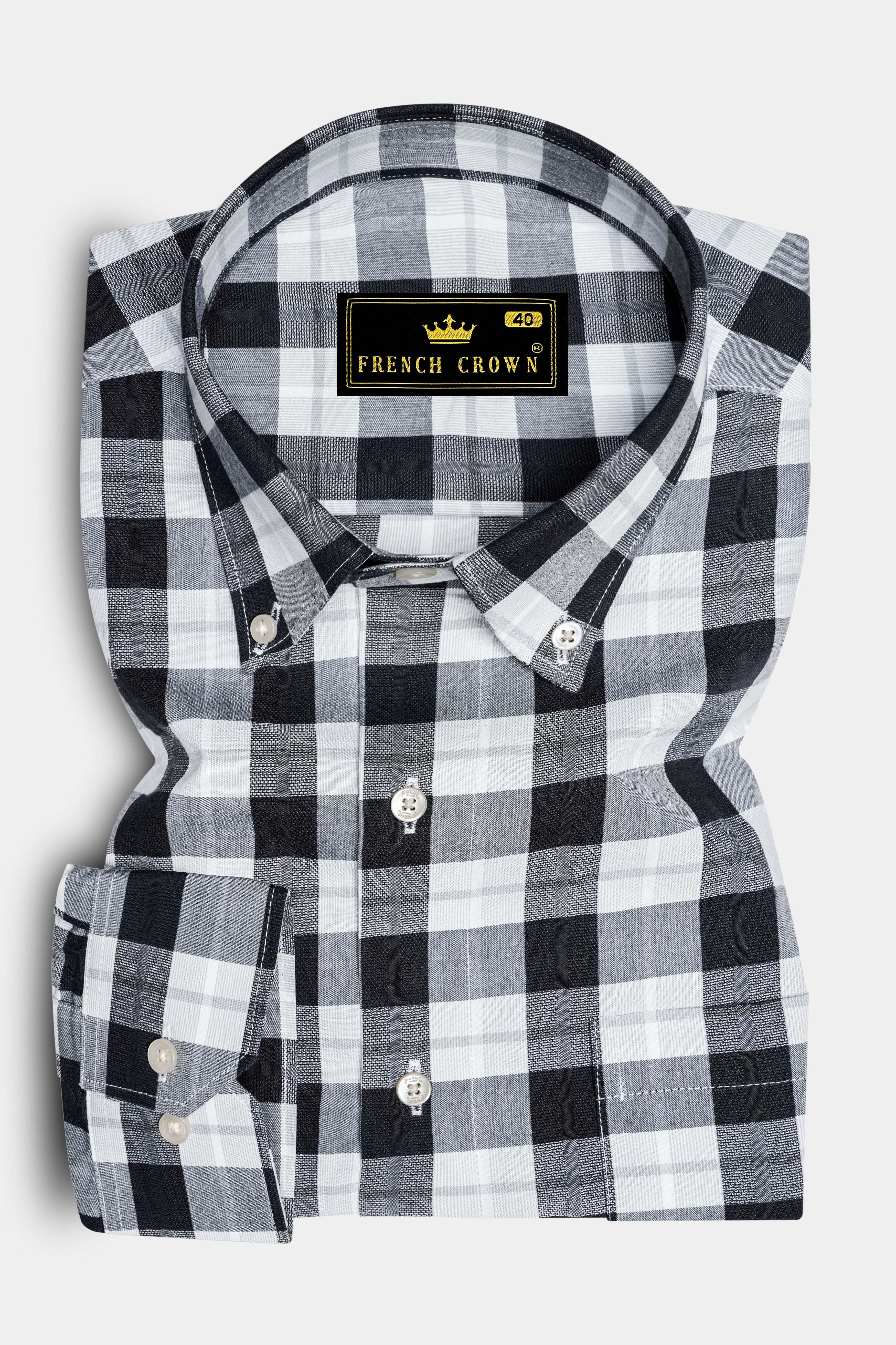 Black and White Checkered Dobby Textured Premium Giza Cotton Shirt