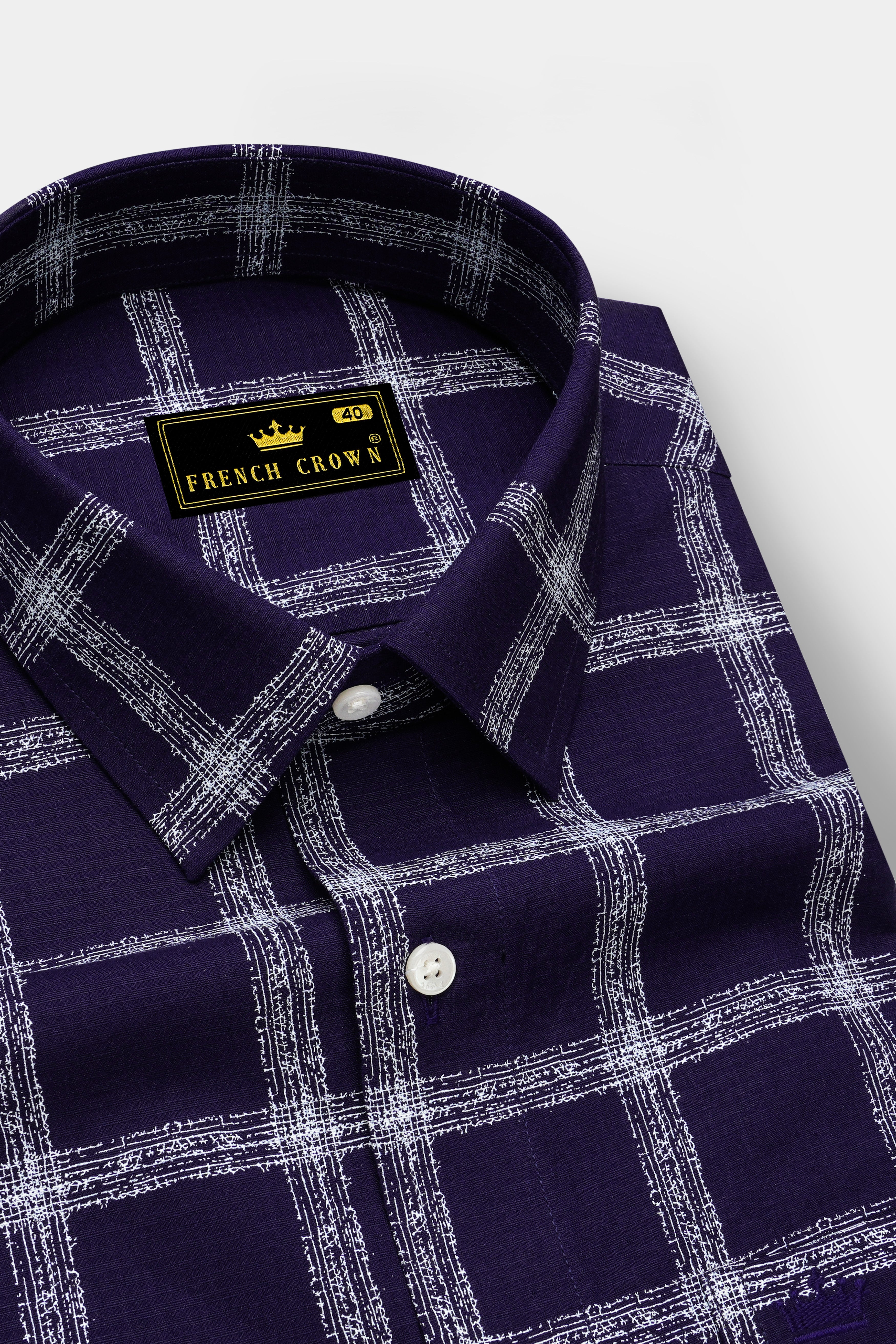 Violent Blue with White Windowpane Dobby Texture Premium Giza Cotton Shirt