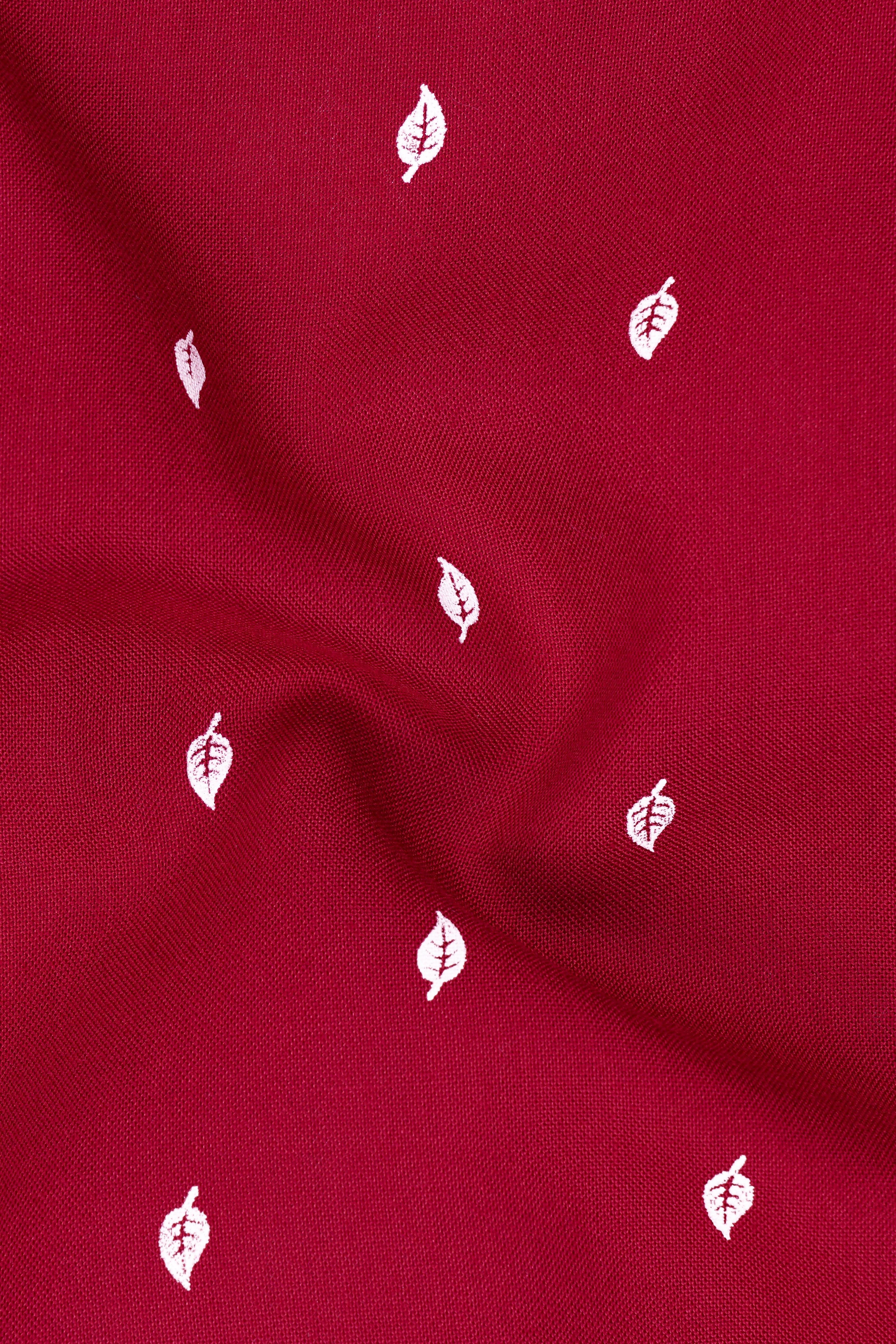 Burgundy Leaves Textured Premium Tencel Shirt
