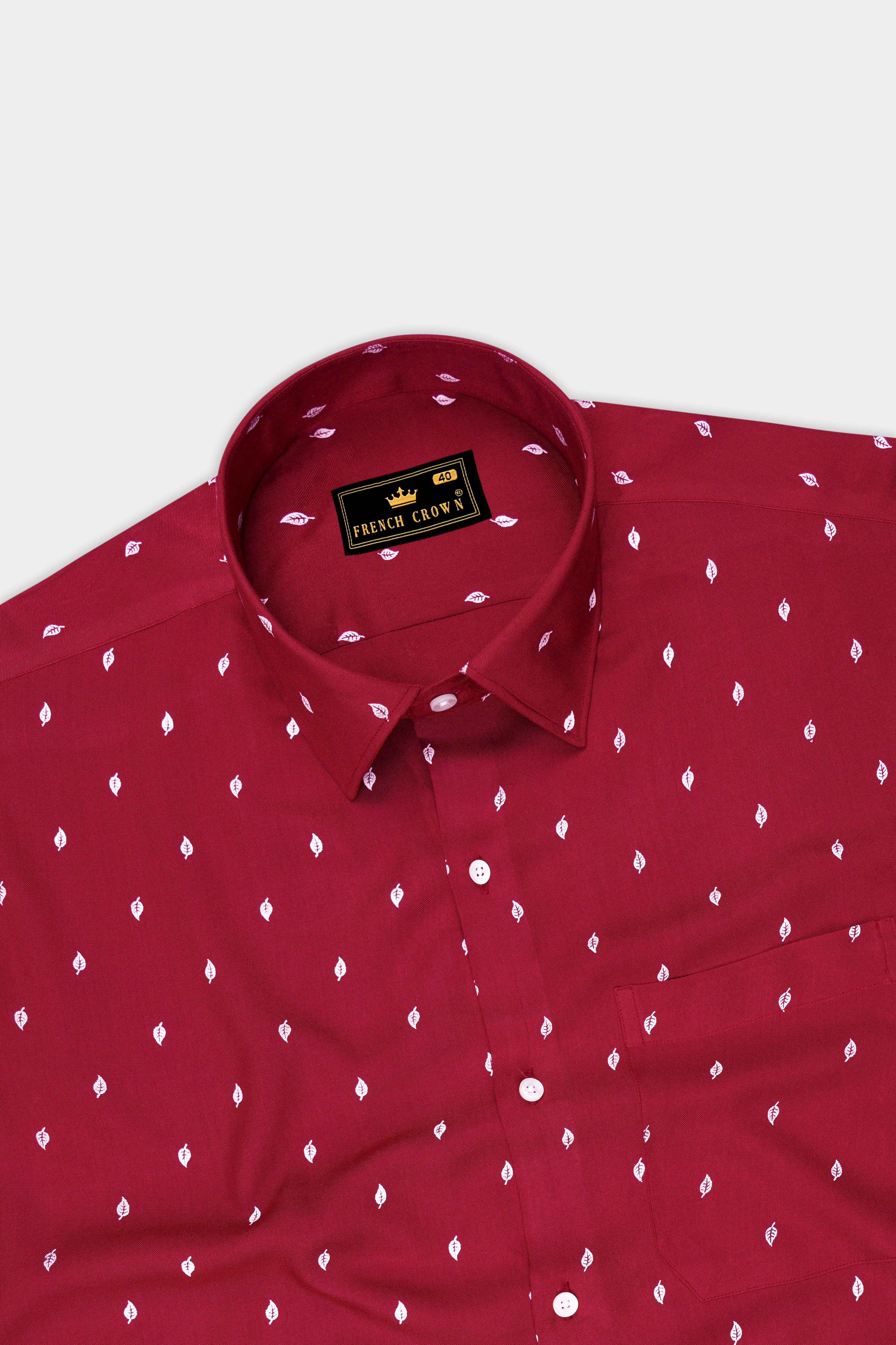 Burgundy Leaves Textured Premium Tencel Shirt