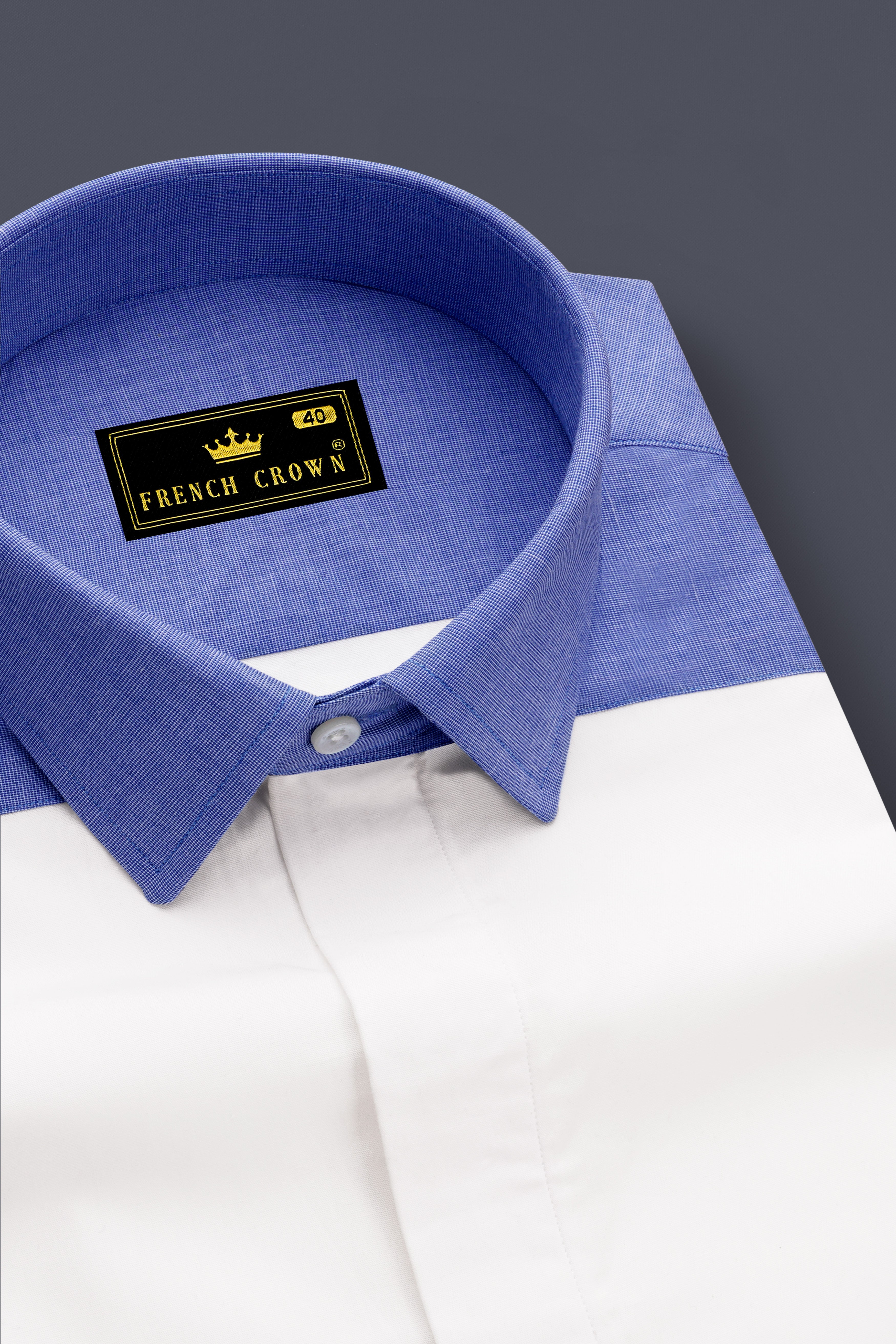 Bright White With Blue Premium Cotton Designer Shirt