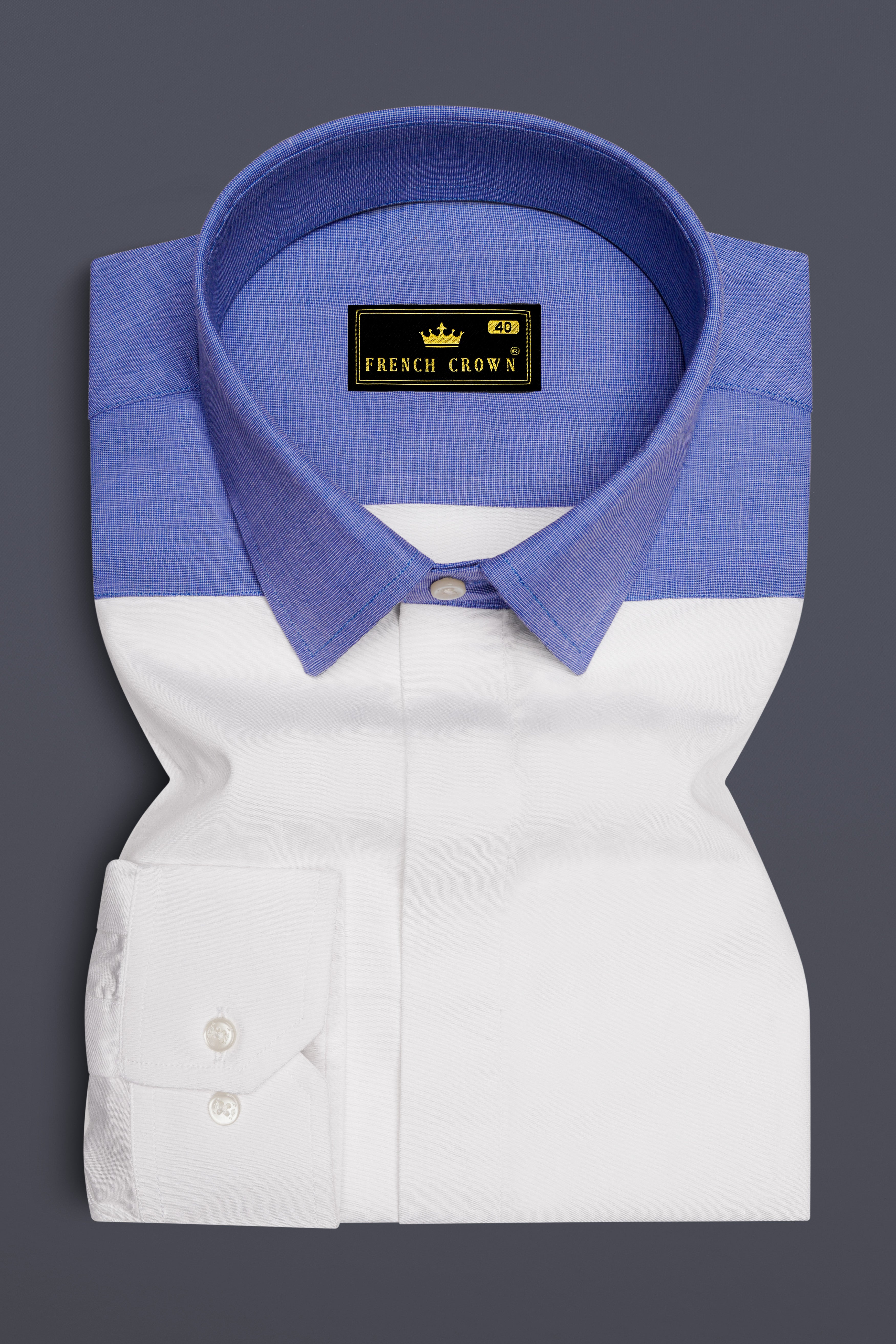 Bright White With Blue Premium Cotton Designer Shirt