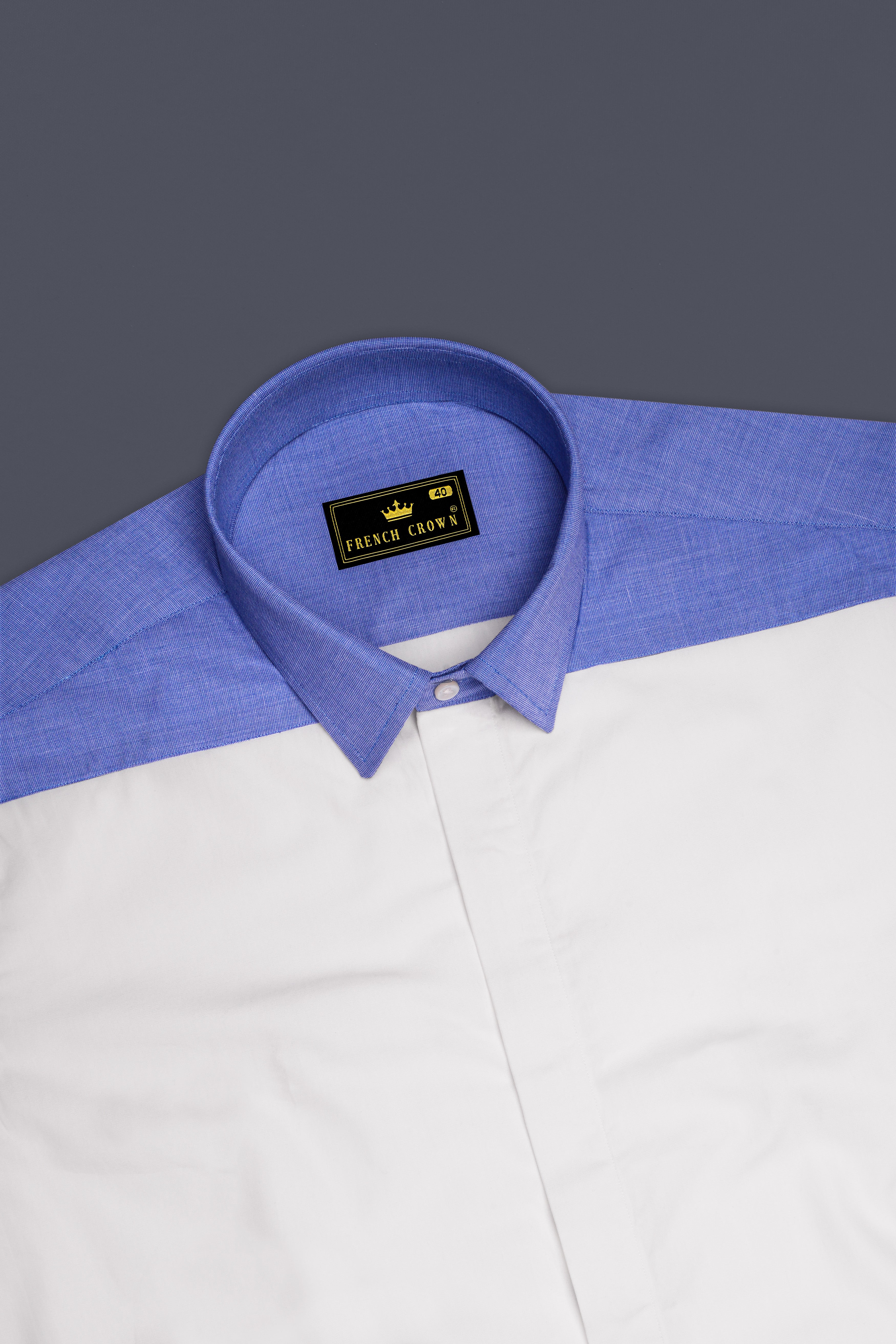 Bright White With Blue Premium Cotton Designer Shirt