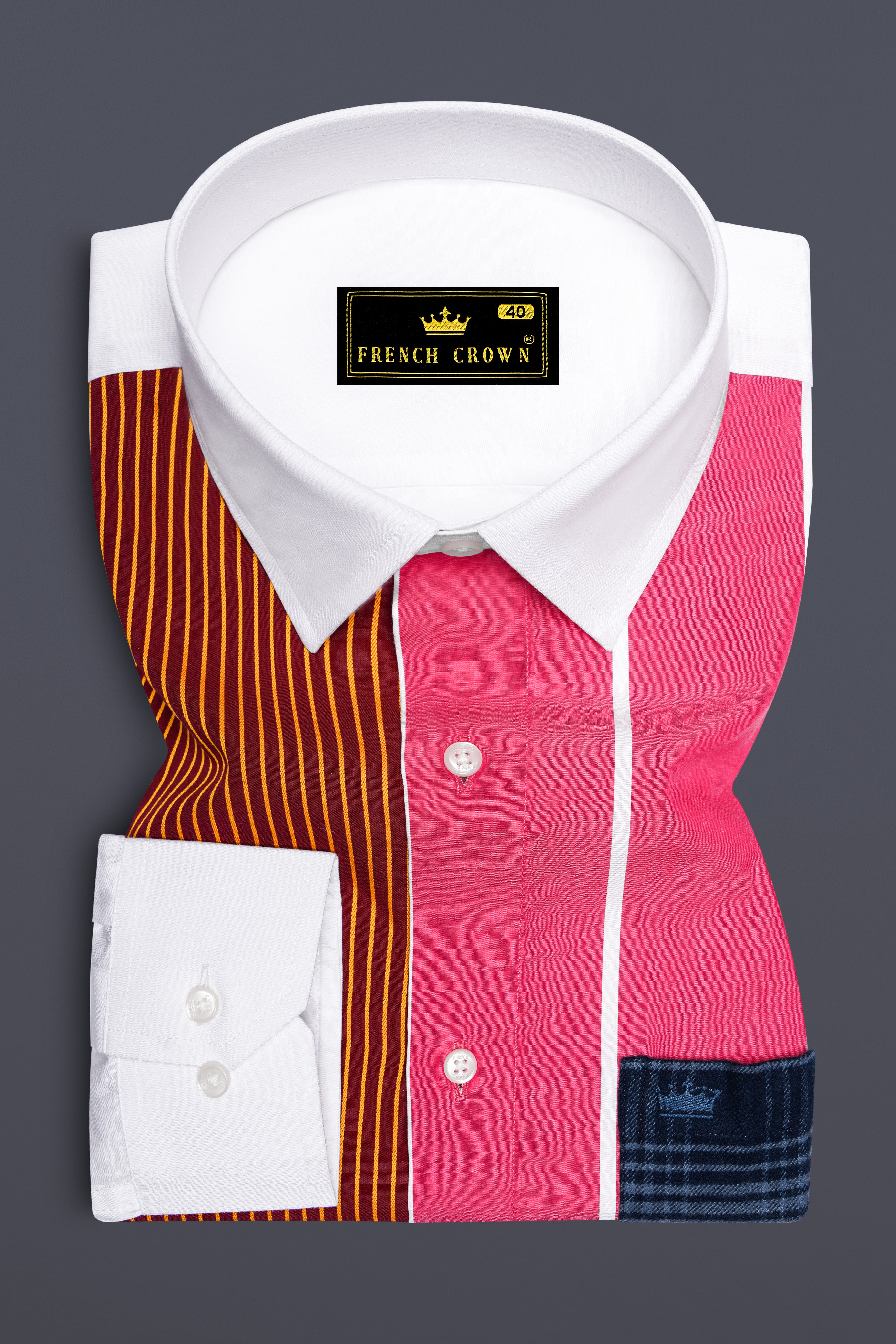 Cabaret Pink with Crater Maroon Multicolour Striped Premium Cotton Designer Shirt