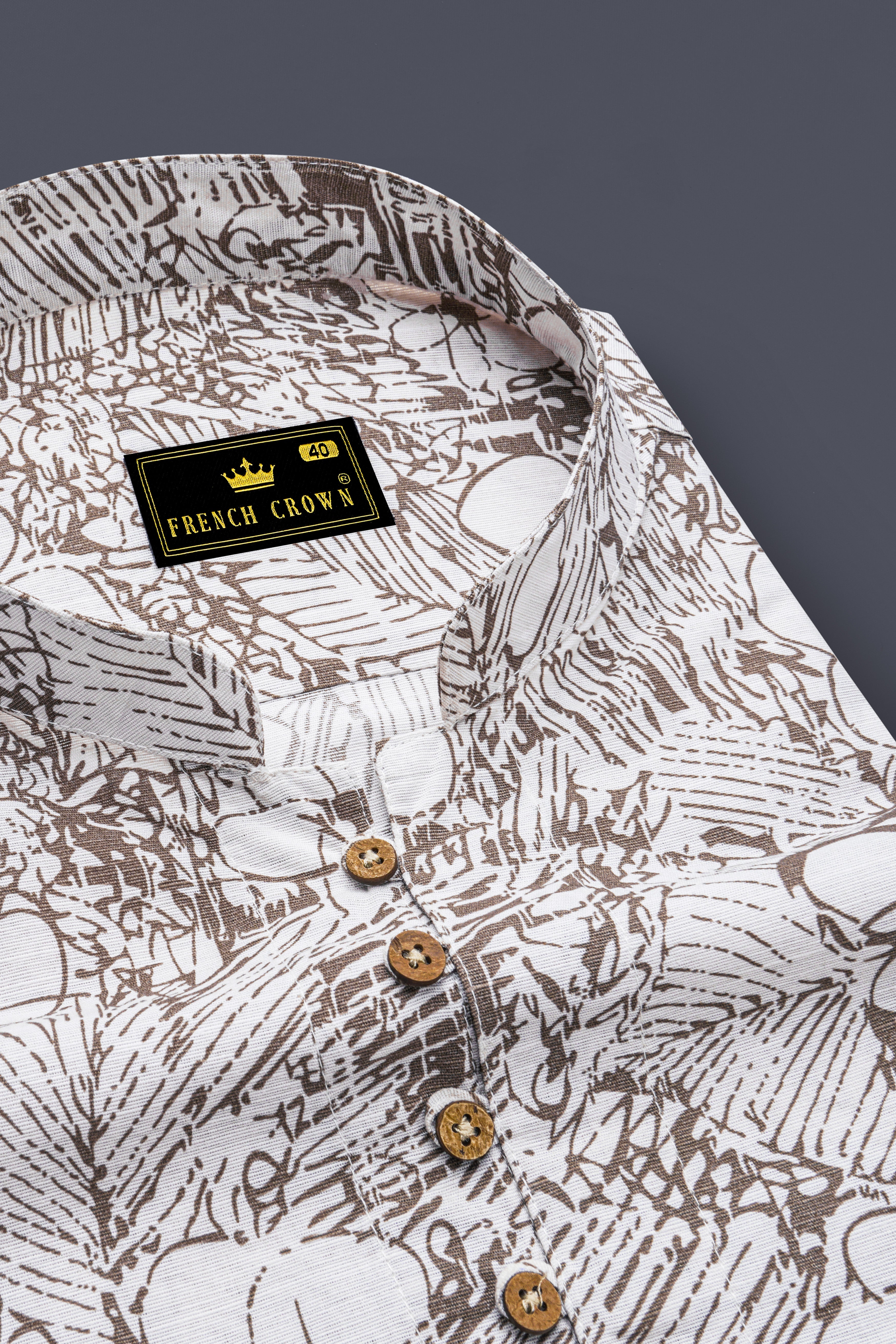 Fantasy Cream with Pastel Green Floral Textured Luxurious Linen Kurta Shirt