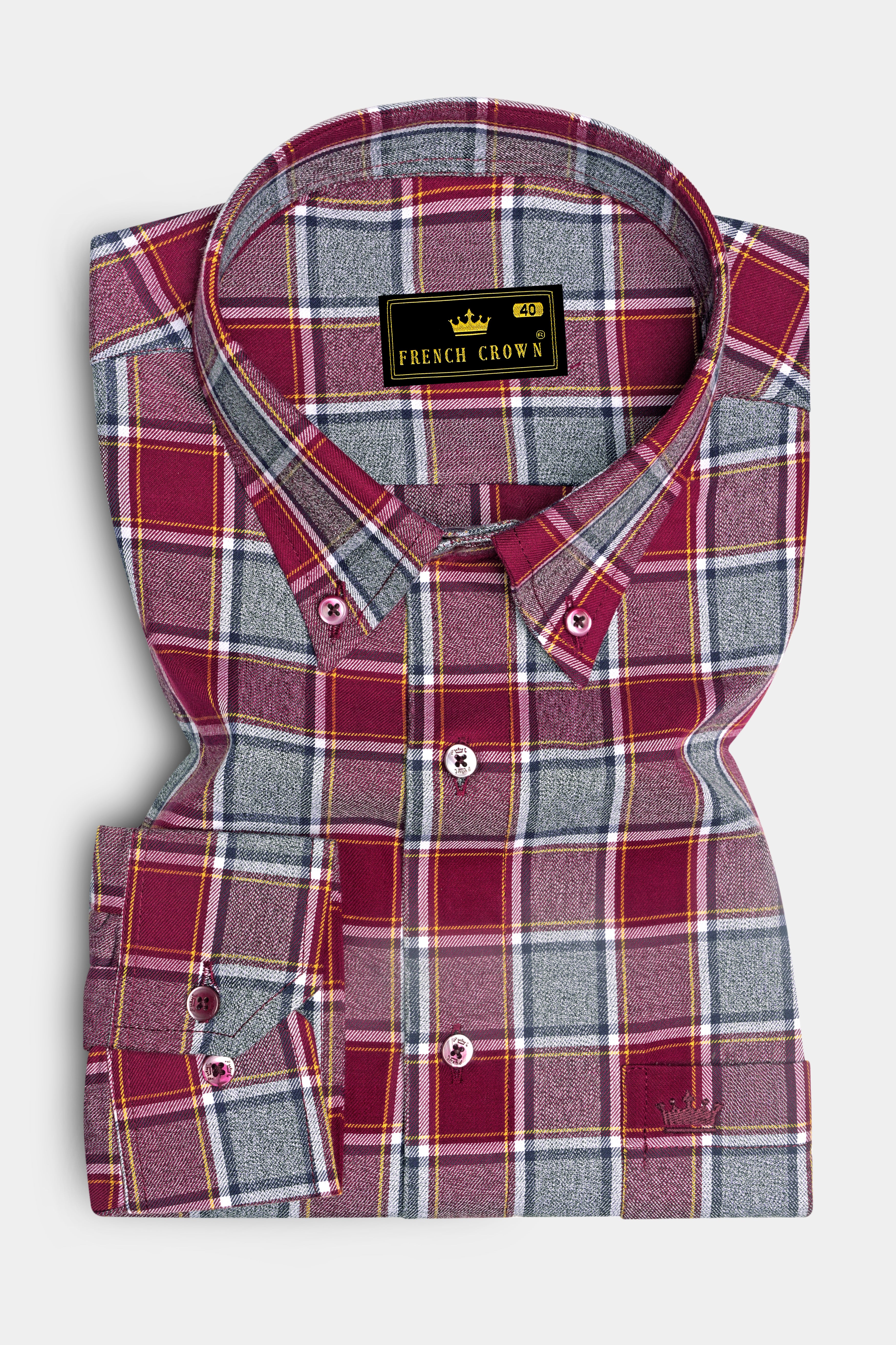 Cherrywood Red Multicolour Twill Checkered Premium Cotton Shirt
