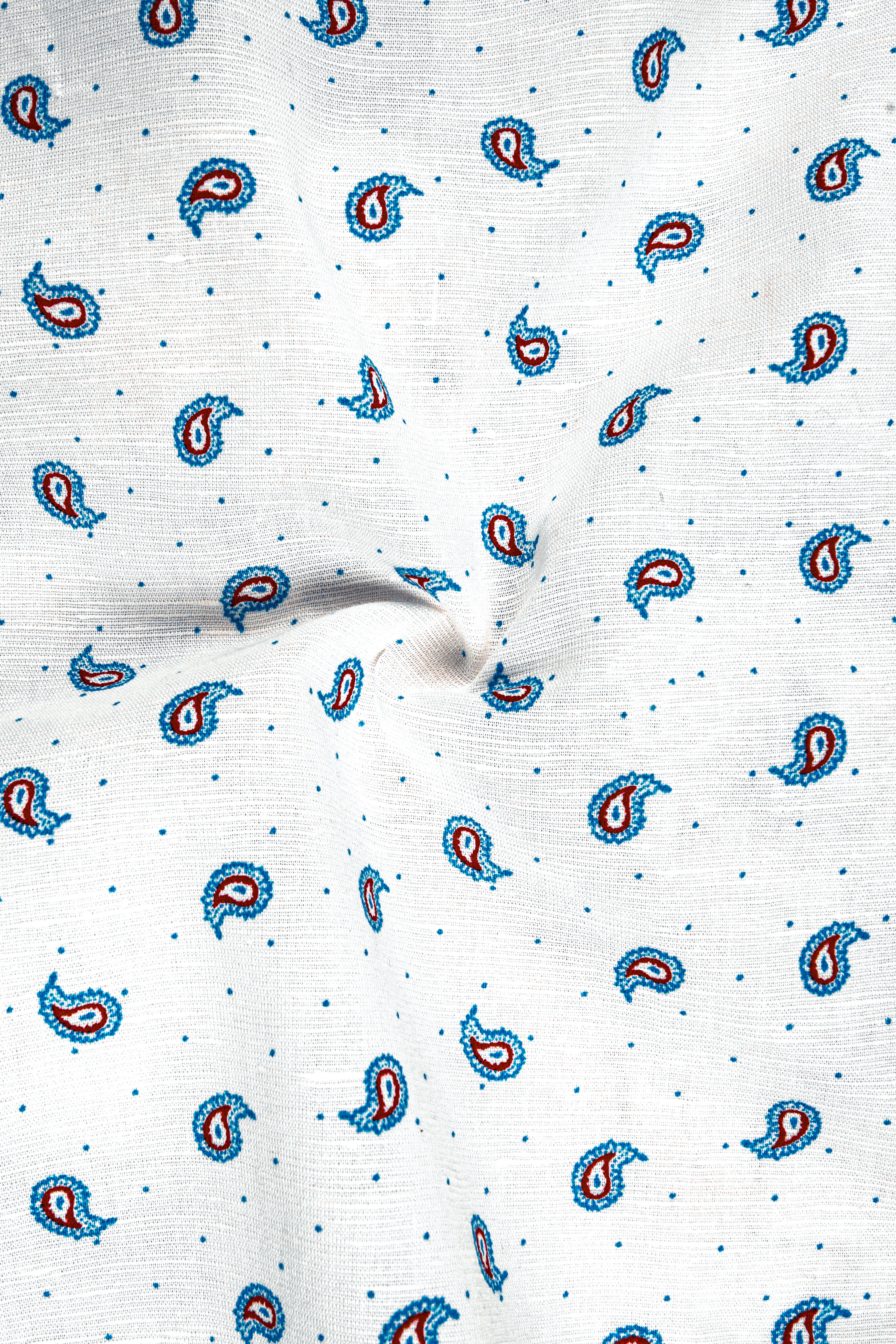 Bright White with Paisley Textured Luxurious Linen Shirt