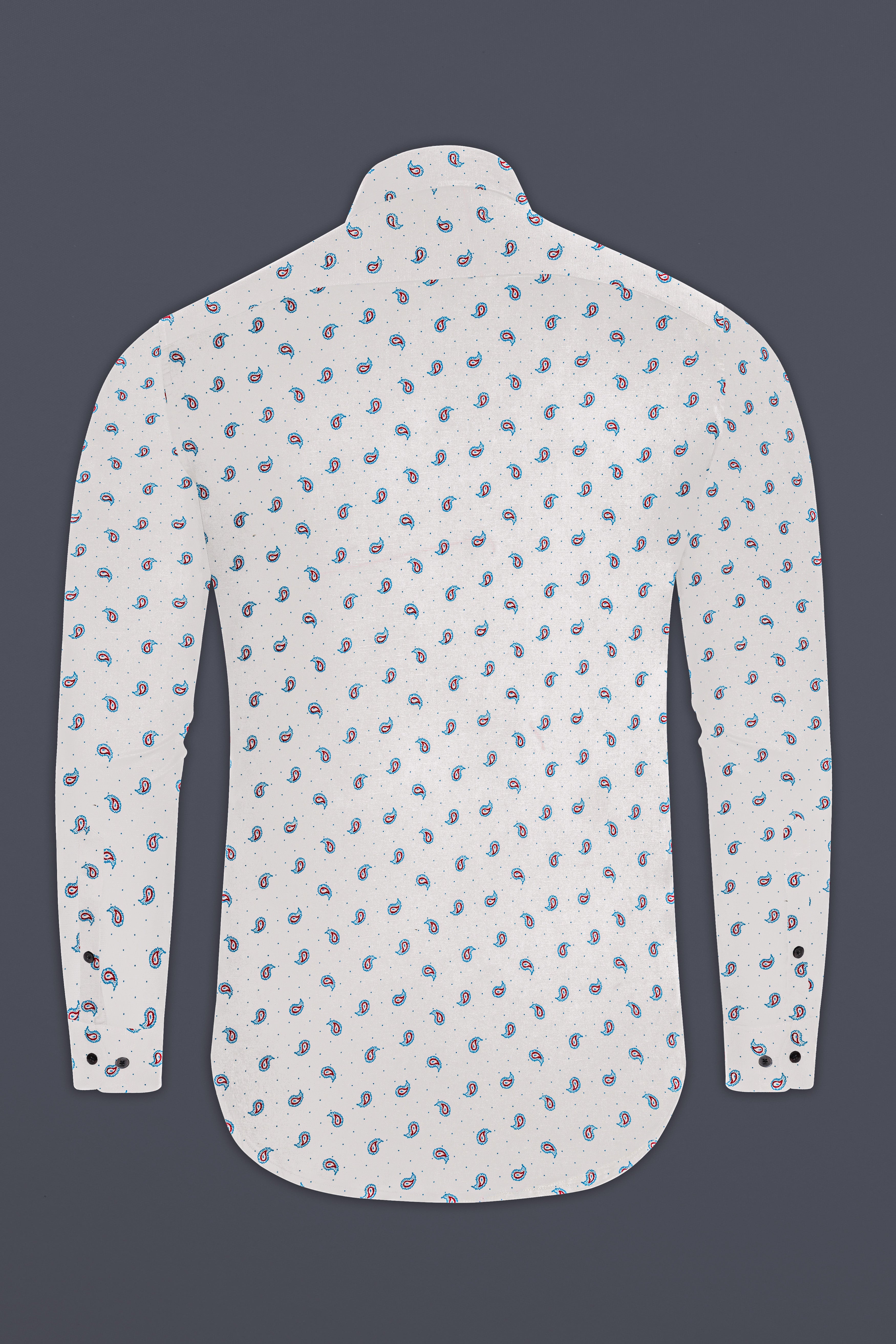 Bright White with Paisley Textured Luxurious Linen Shirt