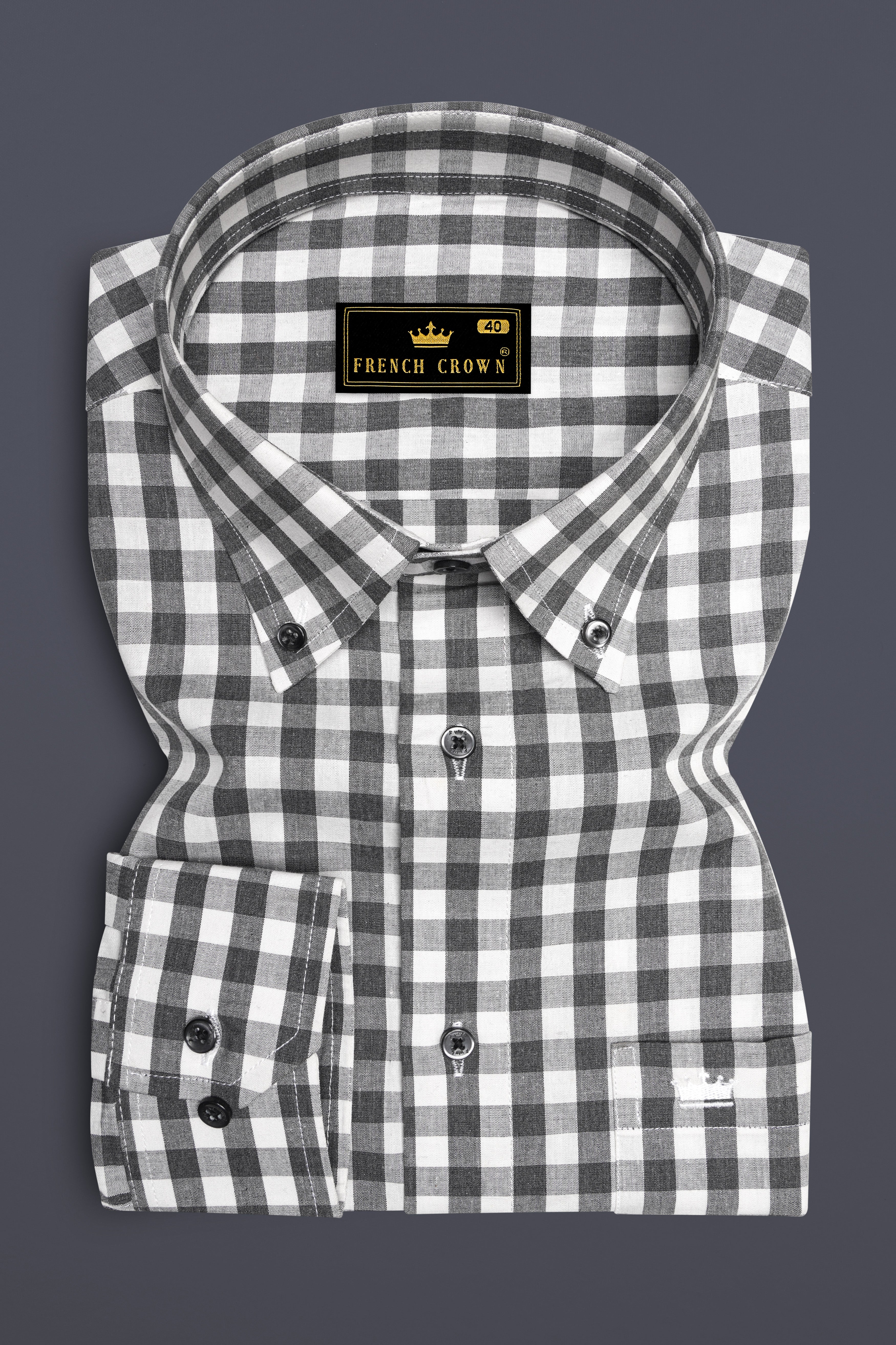 Bright White and Iridium Black Checkered Premium Cotton Shirt
