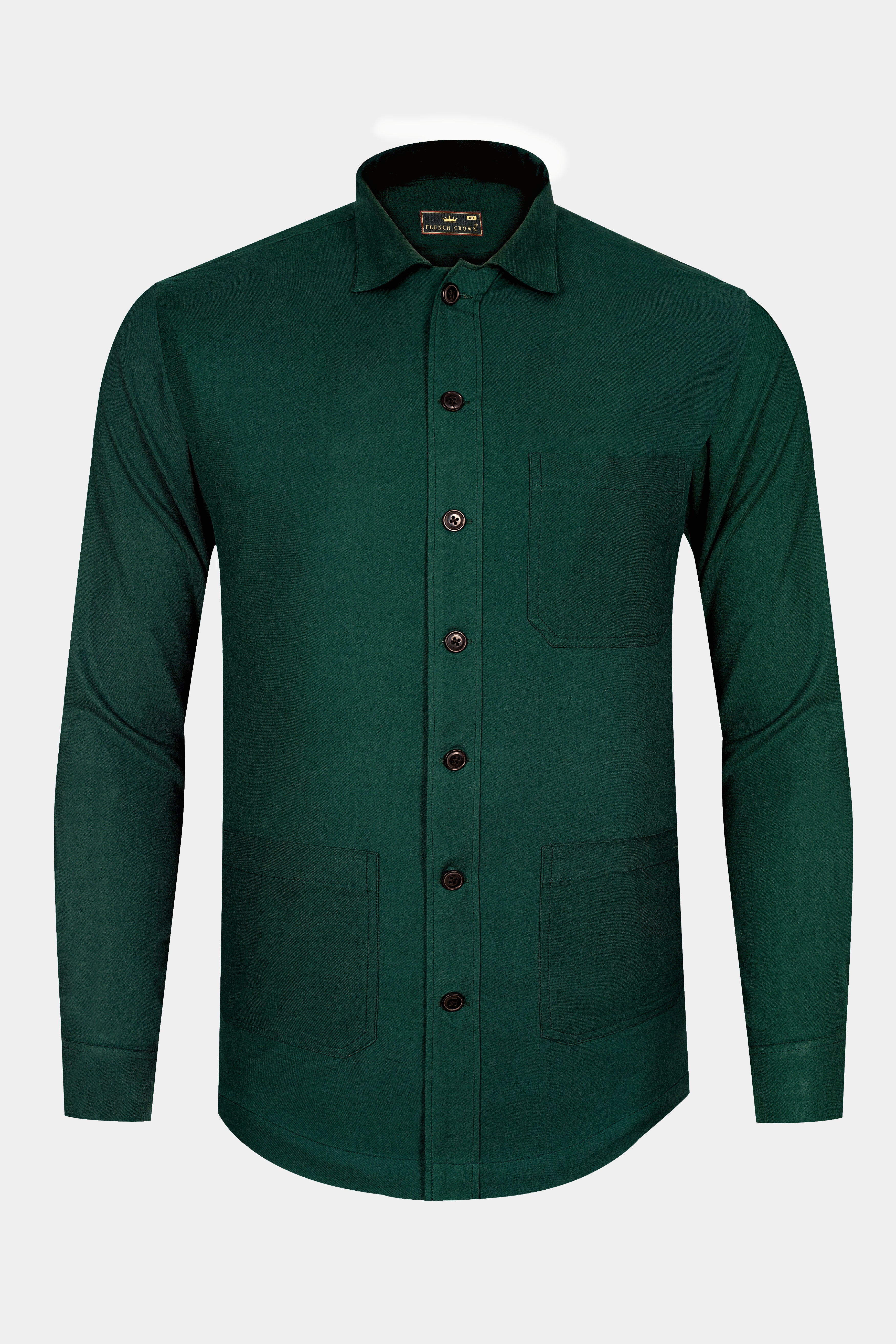 Zucchini Dark Green Twill Premium Cotton Designer Overshirt/Shacket