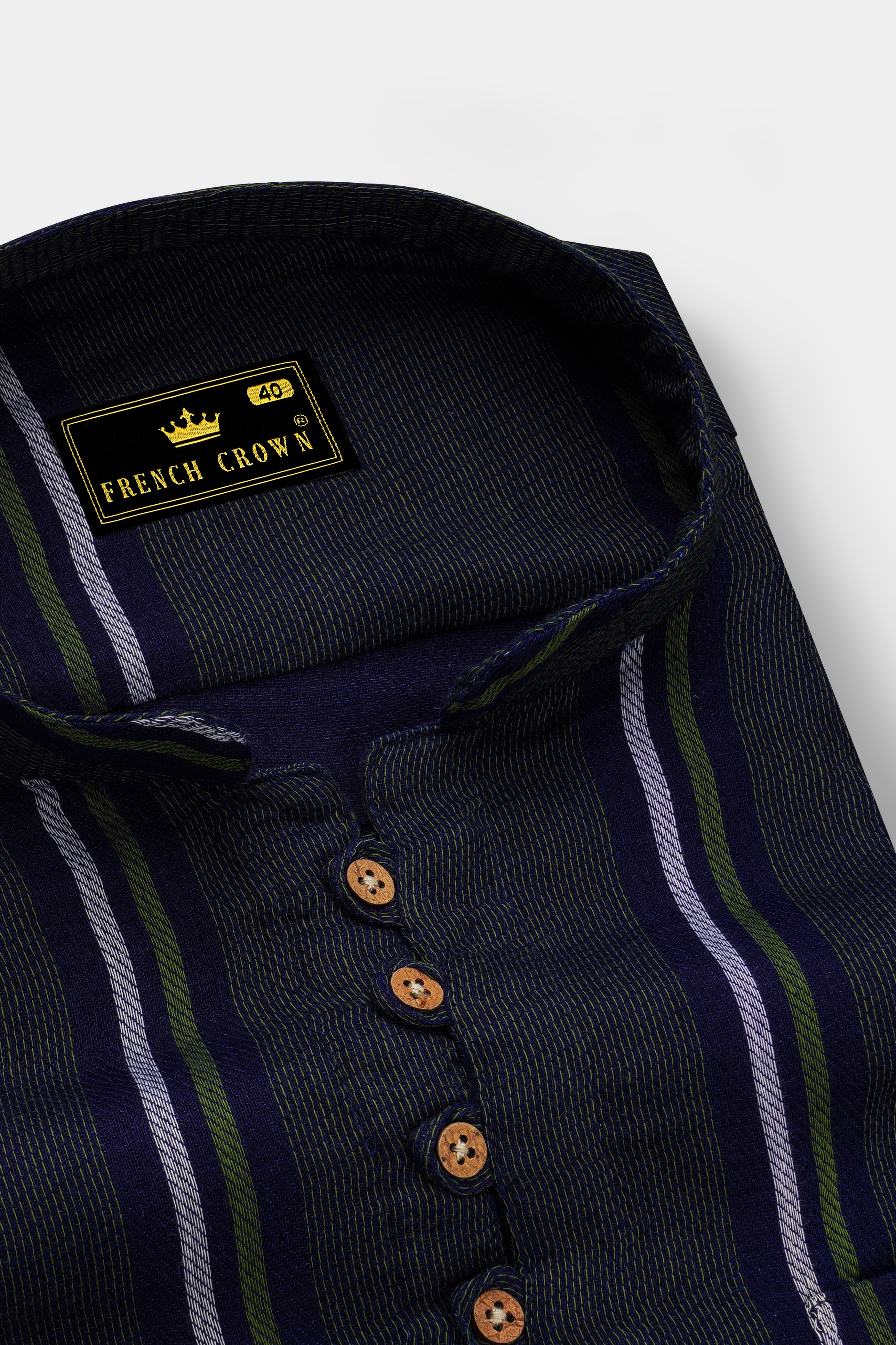 Gunmetal Gray with Cloud Burst Blue Multicolour Striped Dobby Textured Kurta Shirt