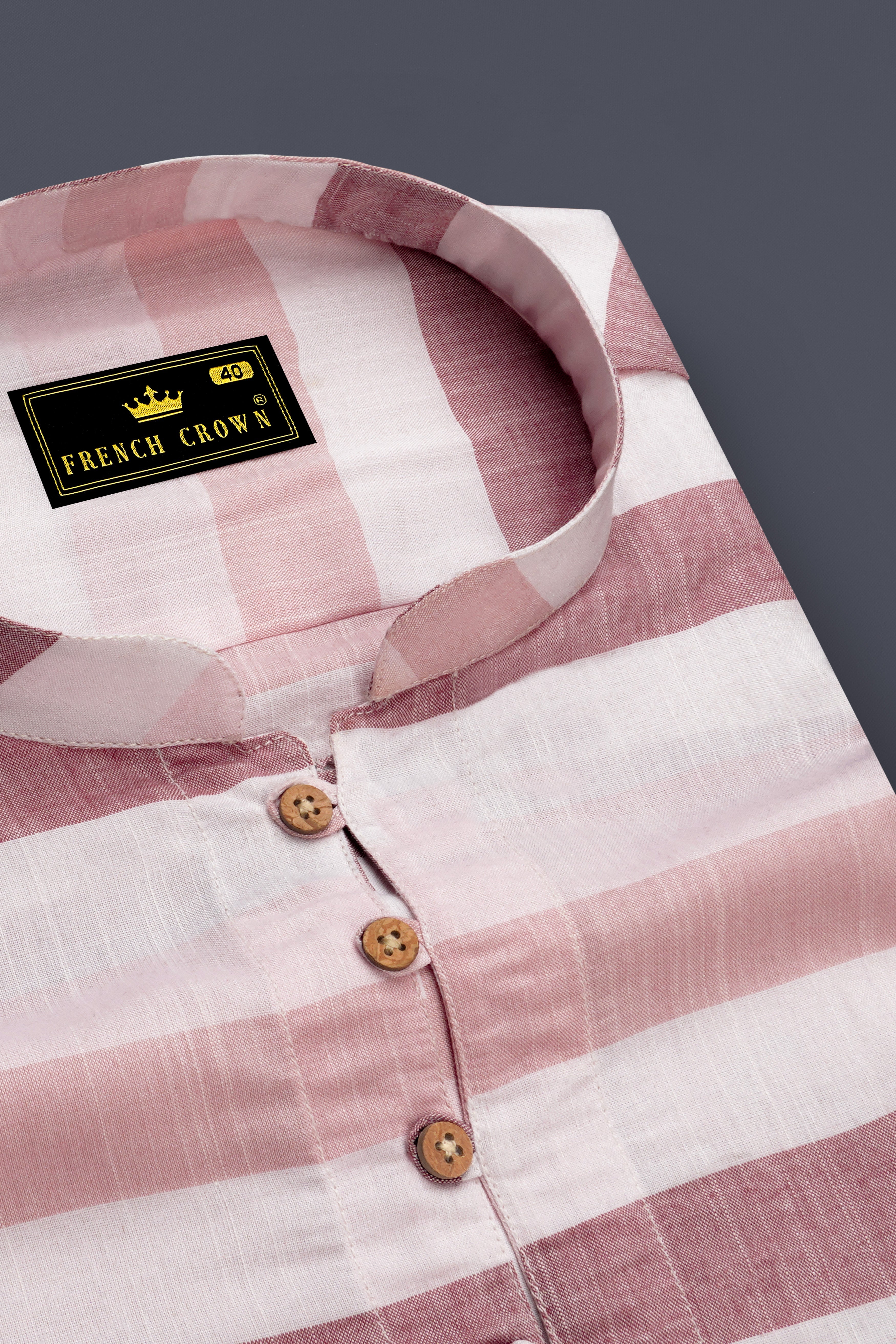 Armour with Oriental Peach and White Striped Premium Tencel Kurta Shirt