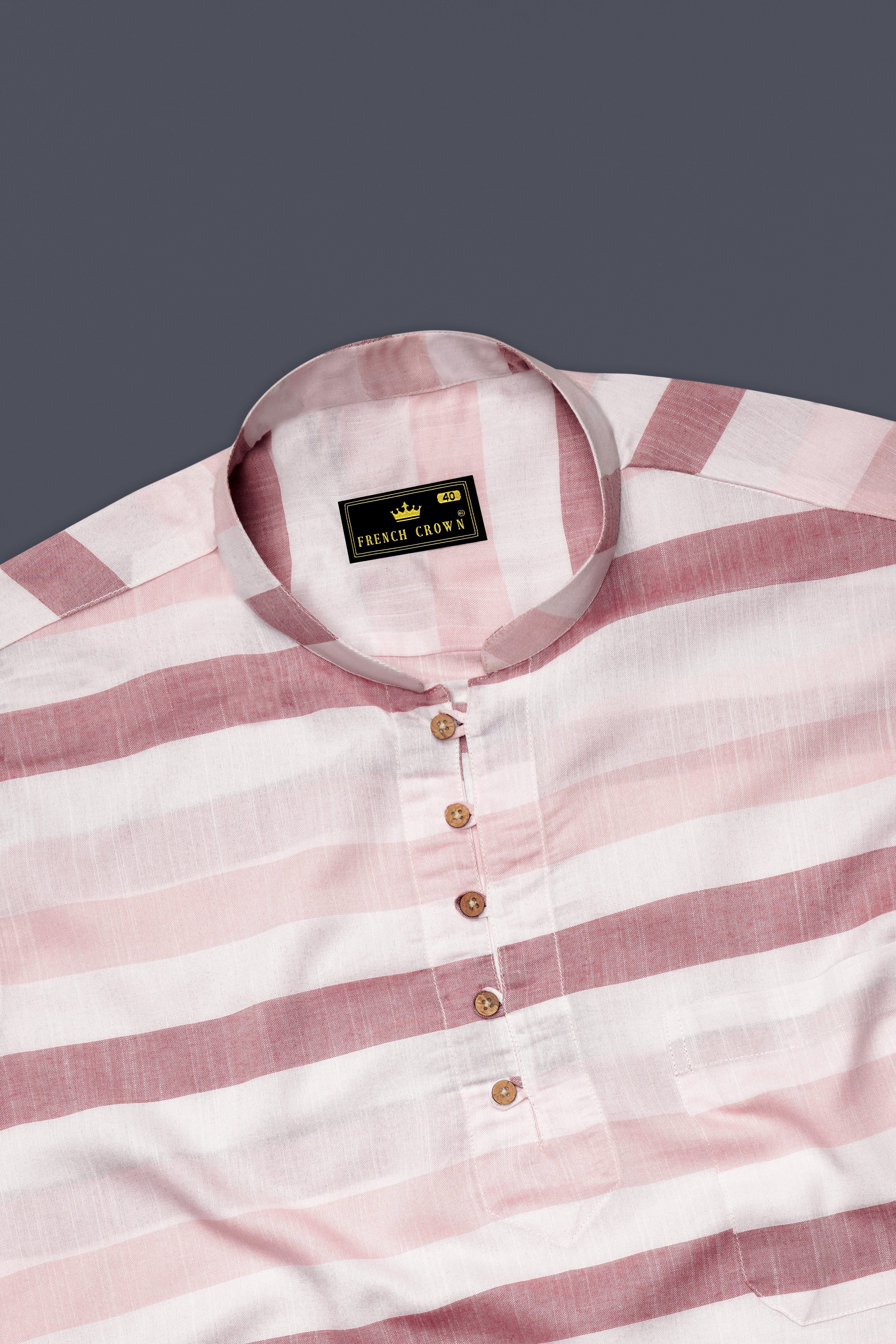 Armour with Oriental Peach and White Striped Premium Tencel Kurta Shirt