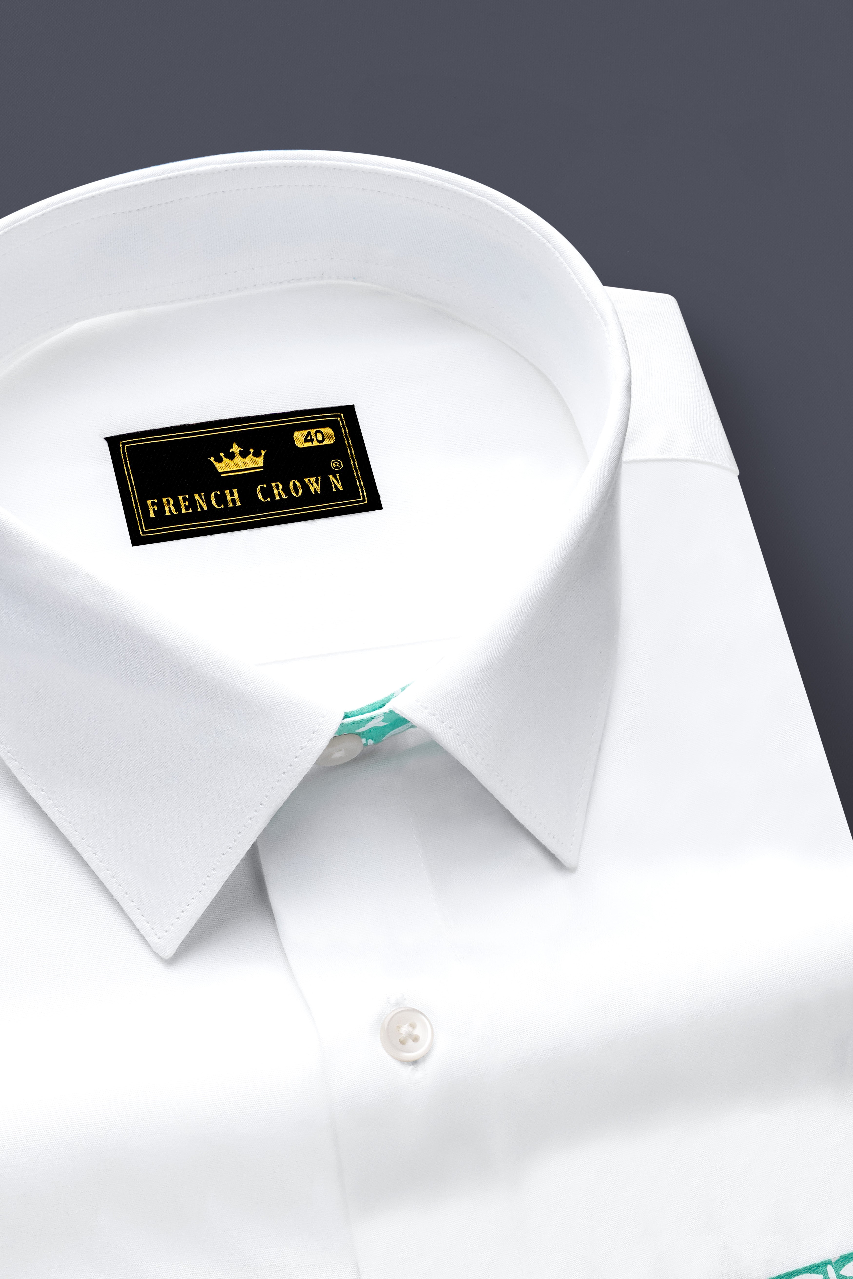 Bright White with Cascade Green Printed Premium Cotton Designer Shirt