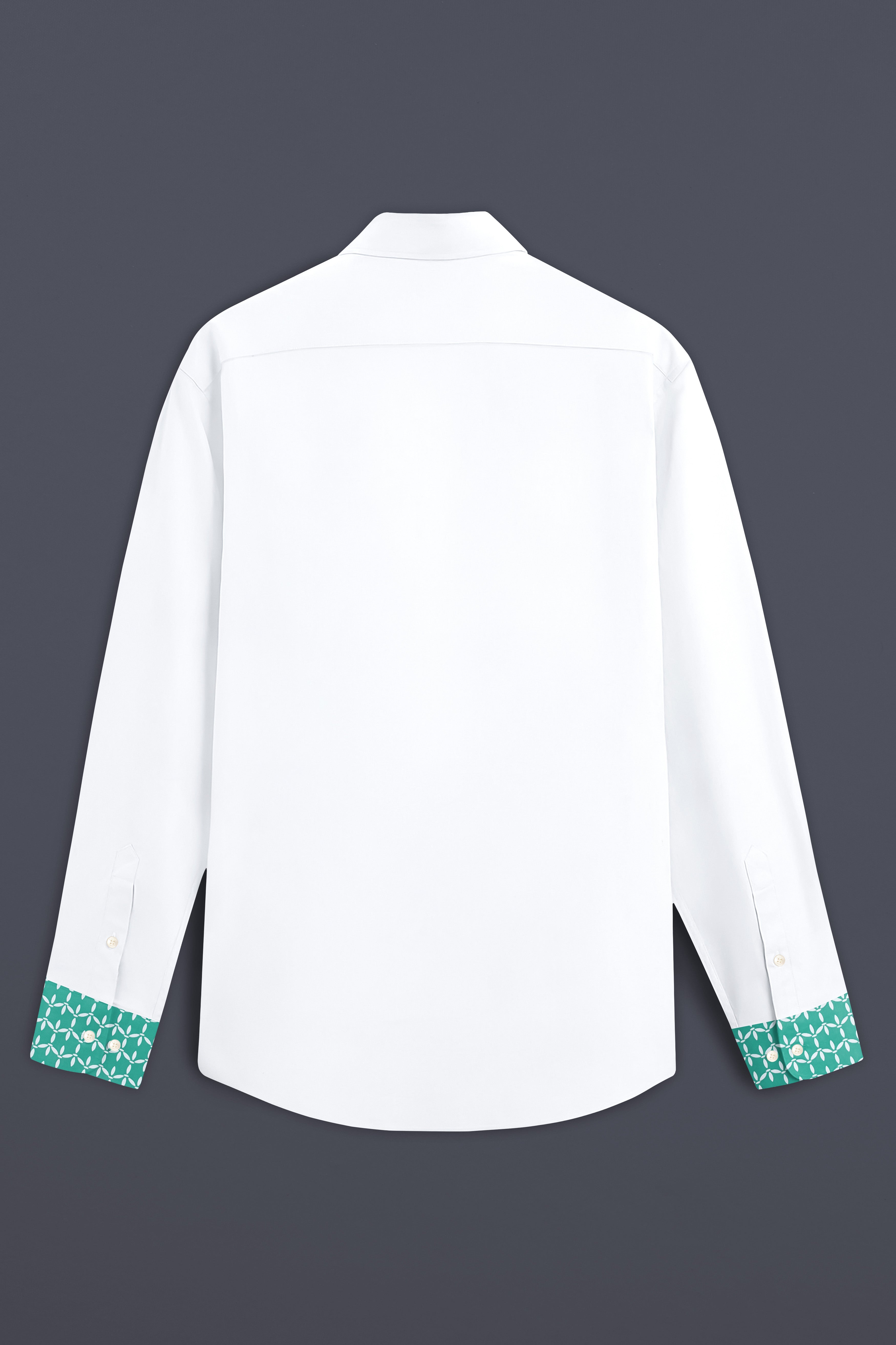 Bright White with Cascade Green Printed Premium Cotton Designer Shirt