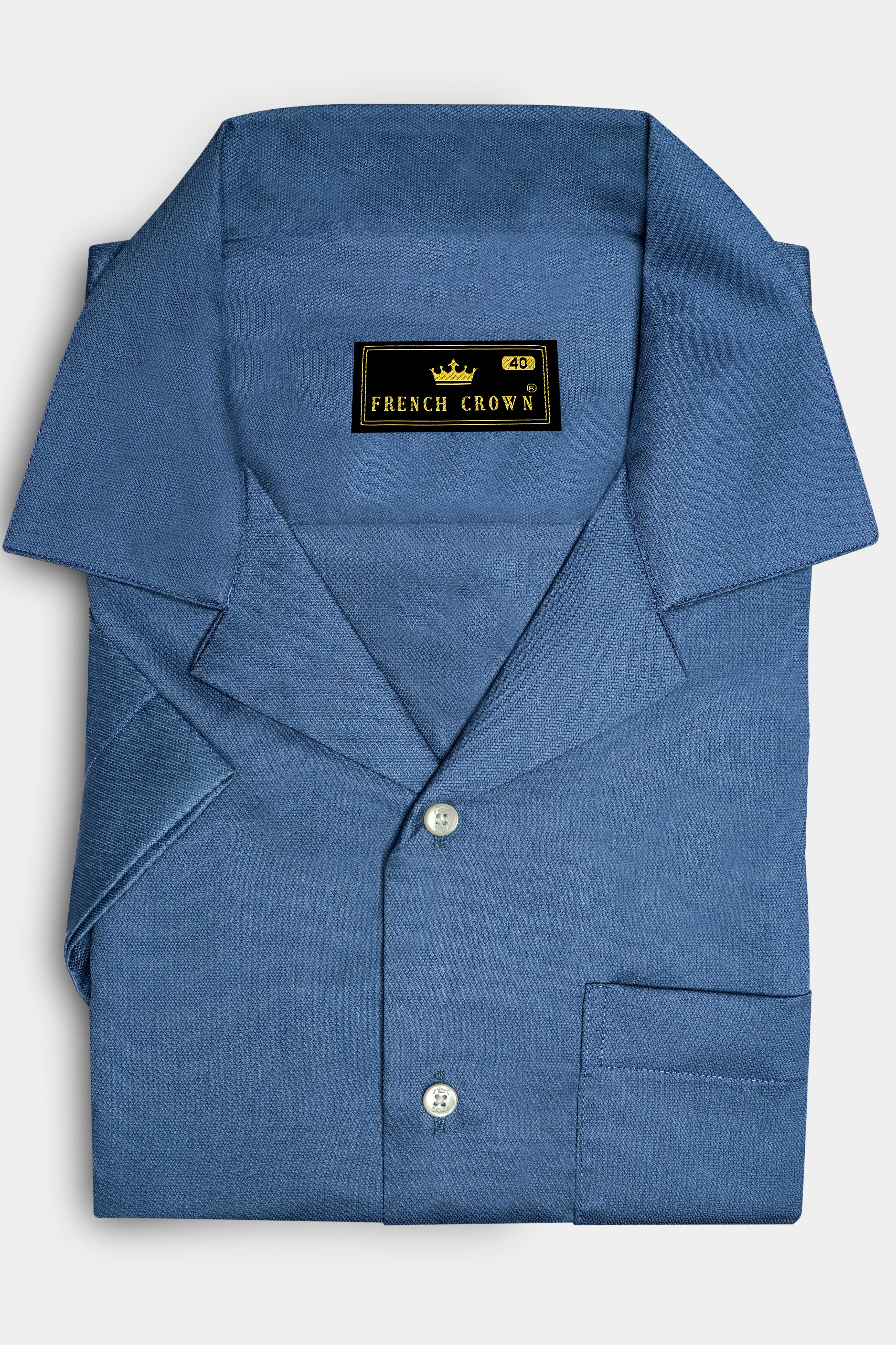 Bismark Blue Dobby Textured Premium Giza Cotton Shirt