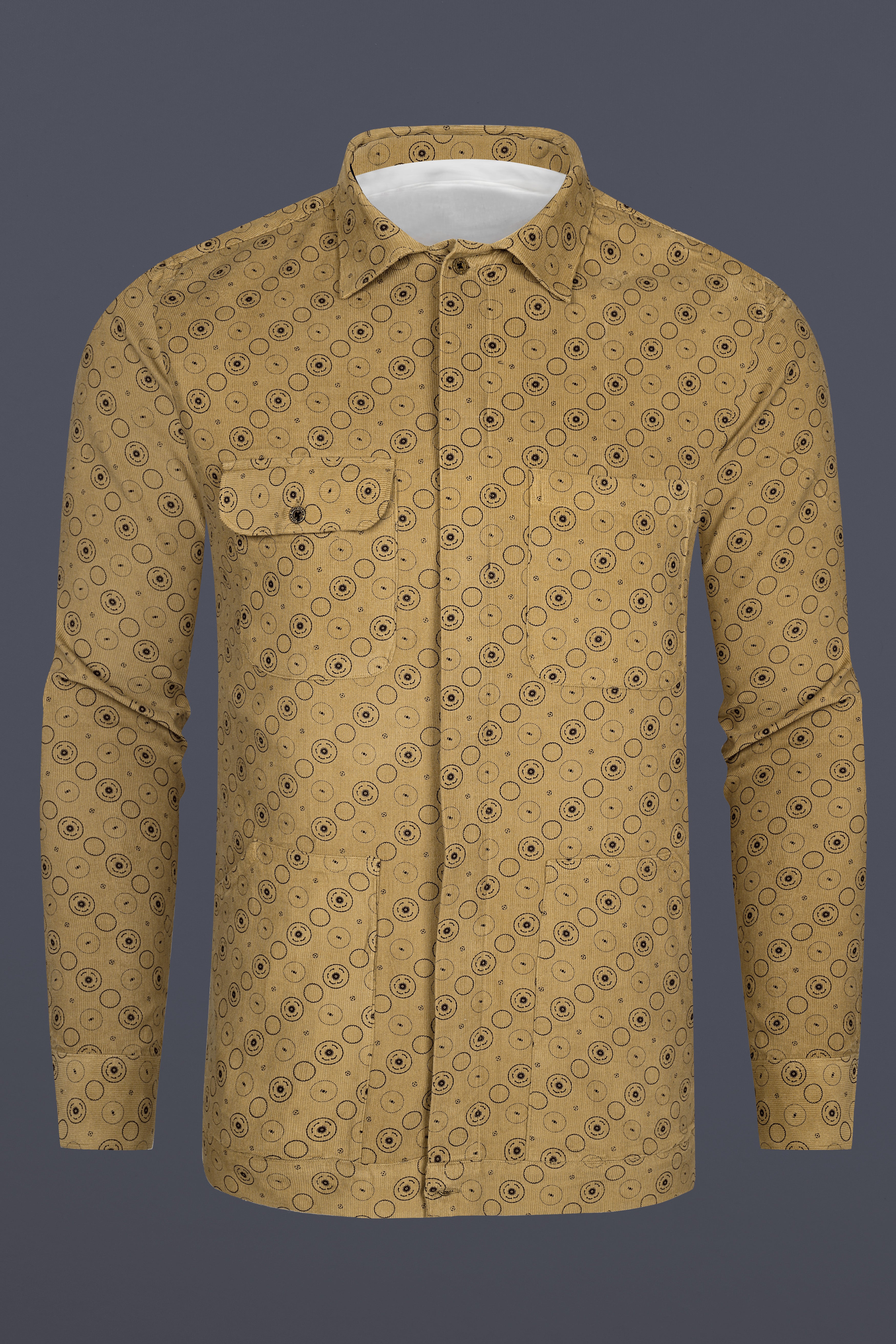 Dark Beige and Eclipse Brown Textured with Patchwork Corduroy Designer Shirt