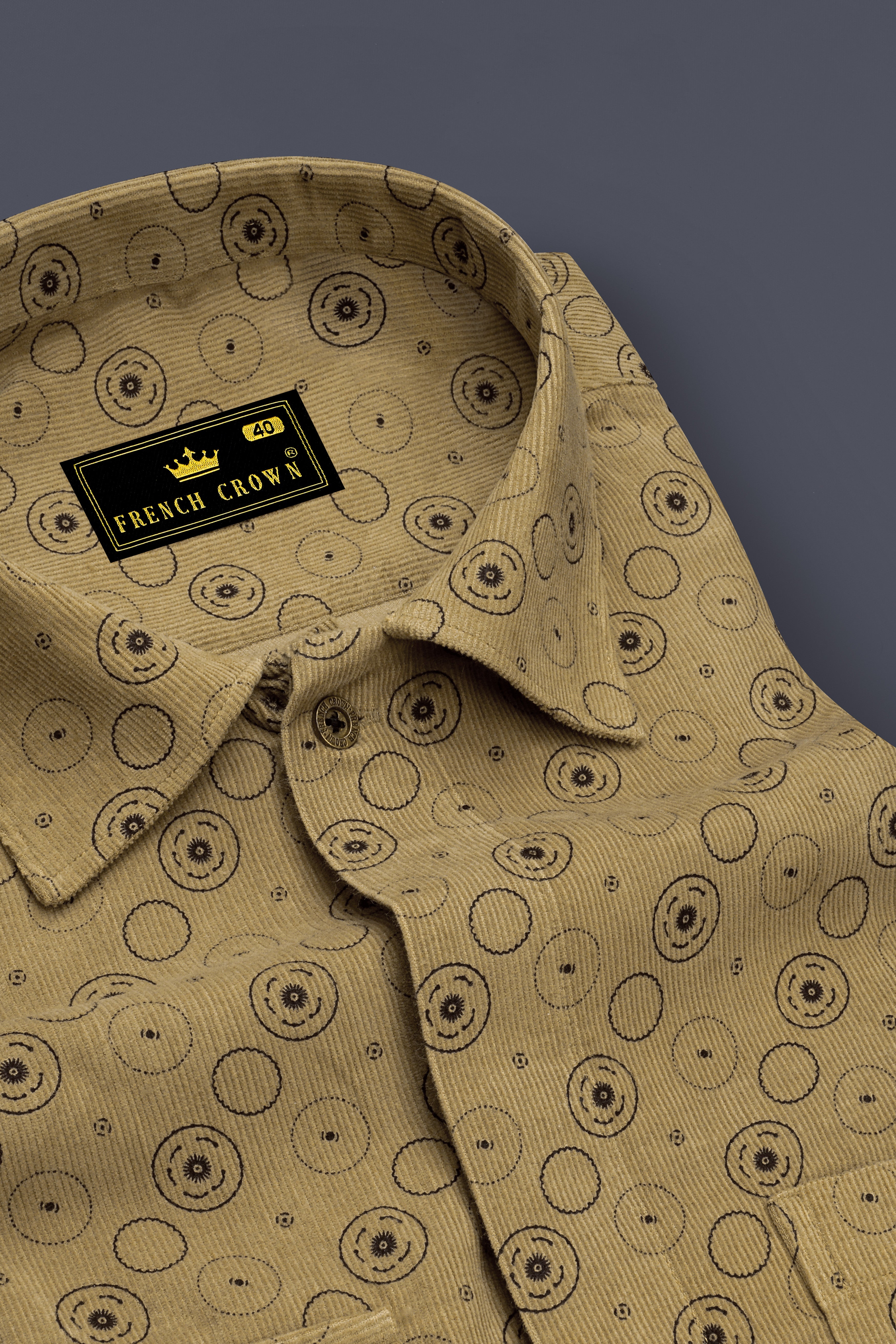 Dark Beige and Eclipse Brown Textured with Patchwork Corduroy Designer Shirt