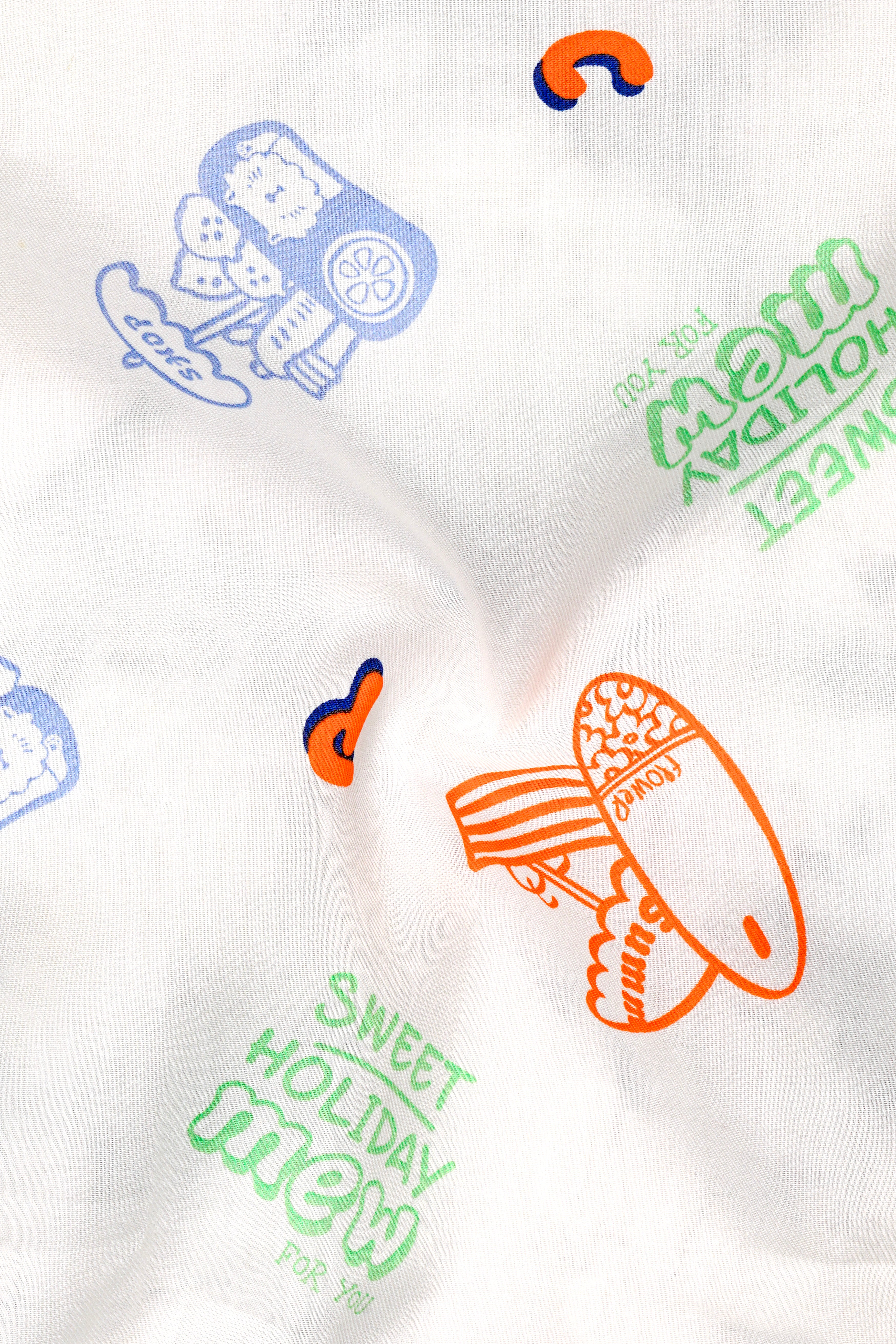 Bright White Multicolour Quirky Printed Premium Cotton Shirt