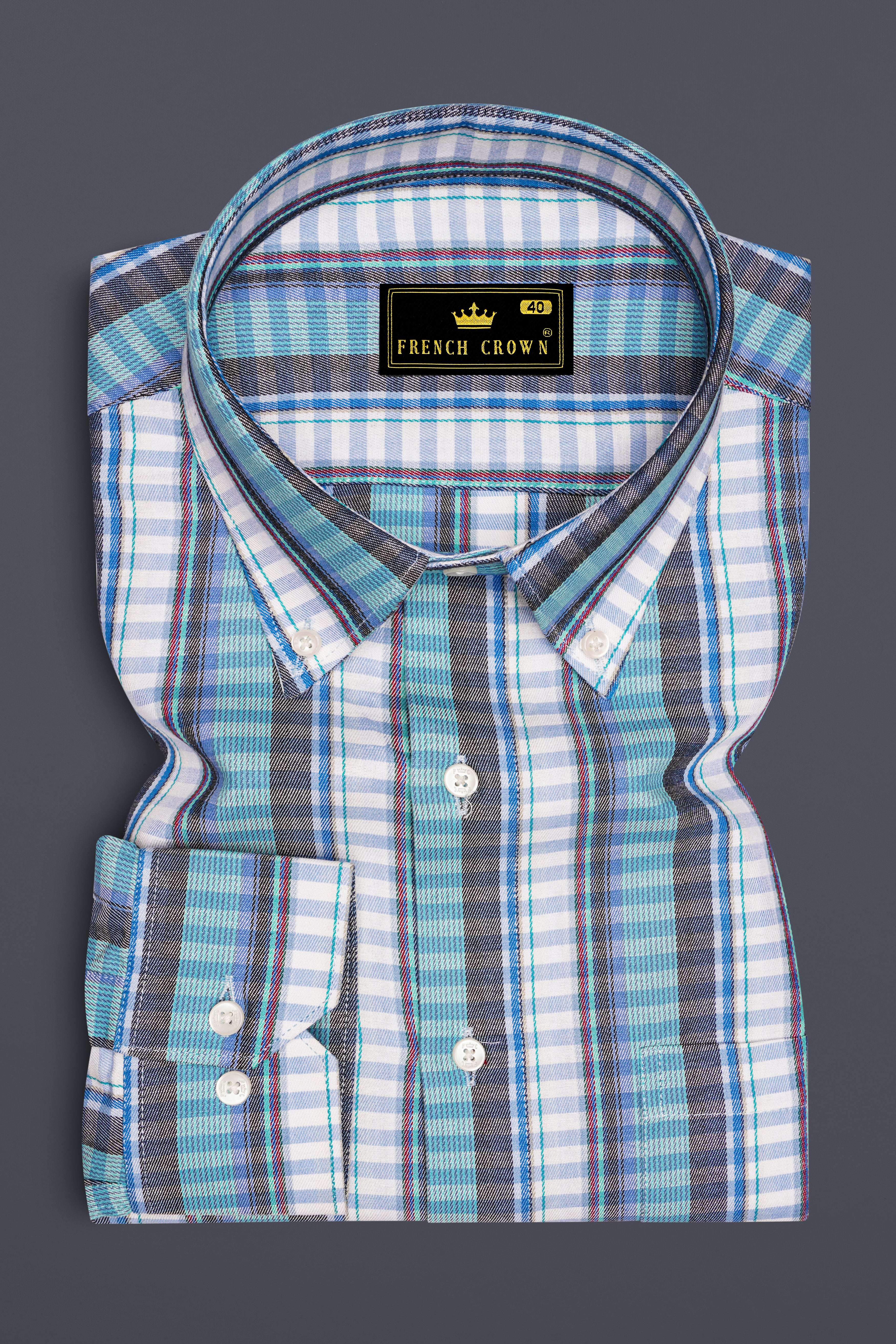 Bright White with Seagull Blue and Shuttle Gray Twill Striped Premium Cotton Shirt