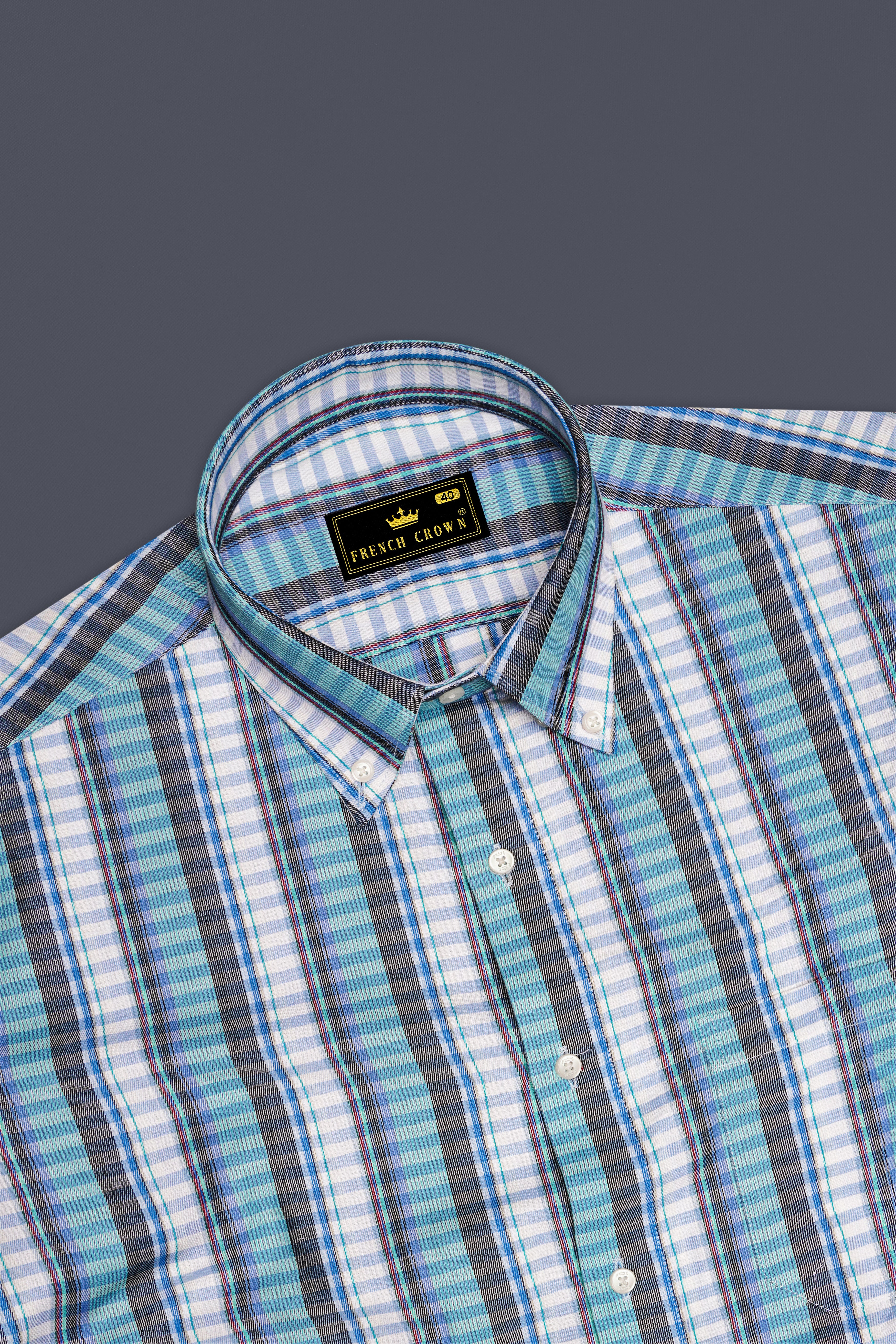 Bright White with Seagull Blue and Shuttle Gray Twill Striped Premium Cotton Shirt
