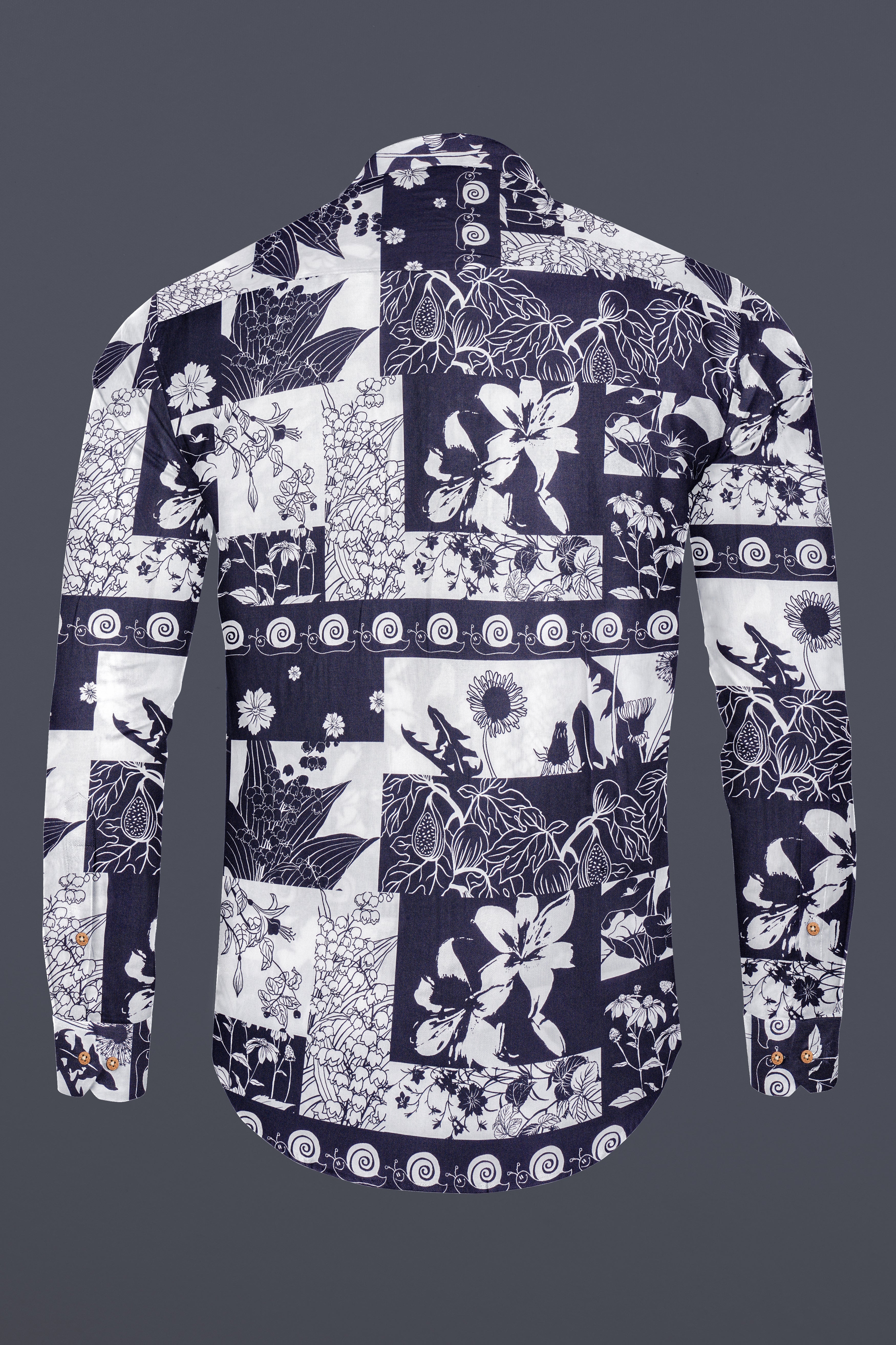 Tuatara Gray and White Floral Printed Twill Premium Cotton Kurta Shirt