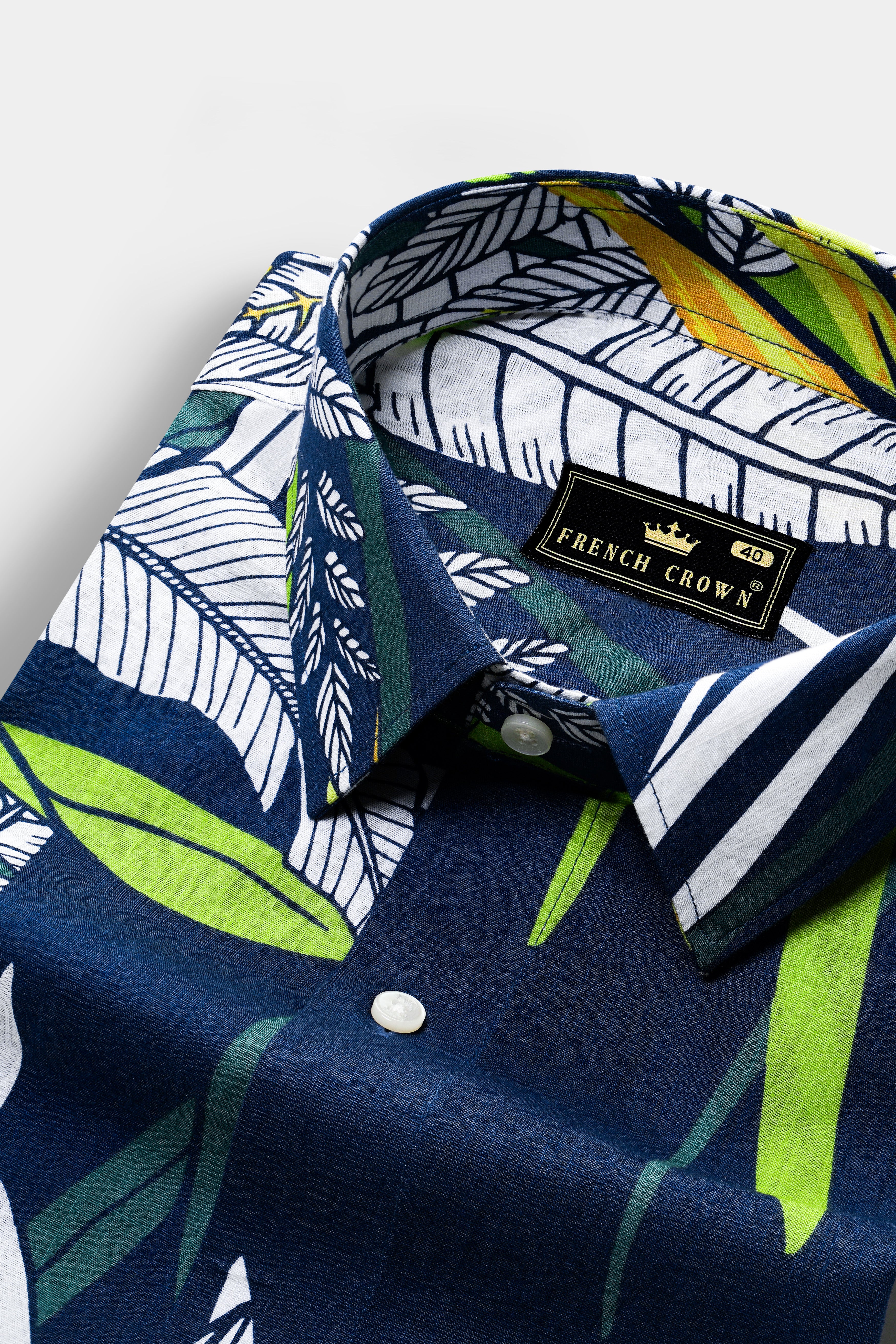 Blue Multicolour Tropical Printed Premium Cotton Shirt