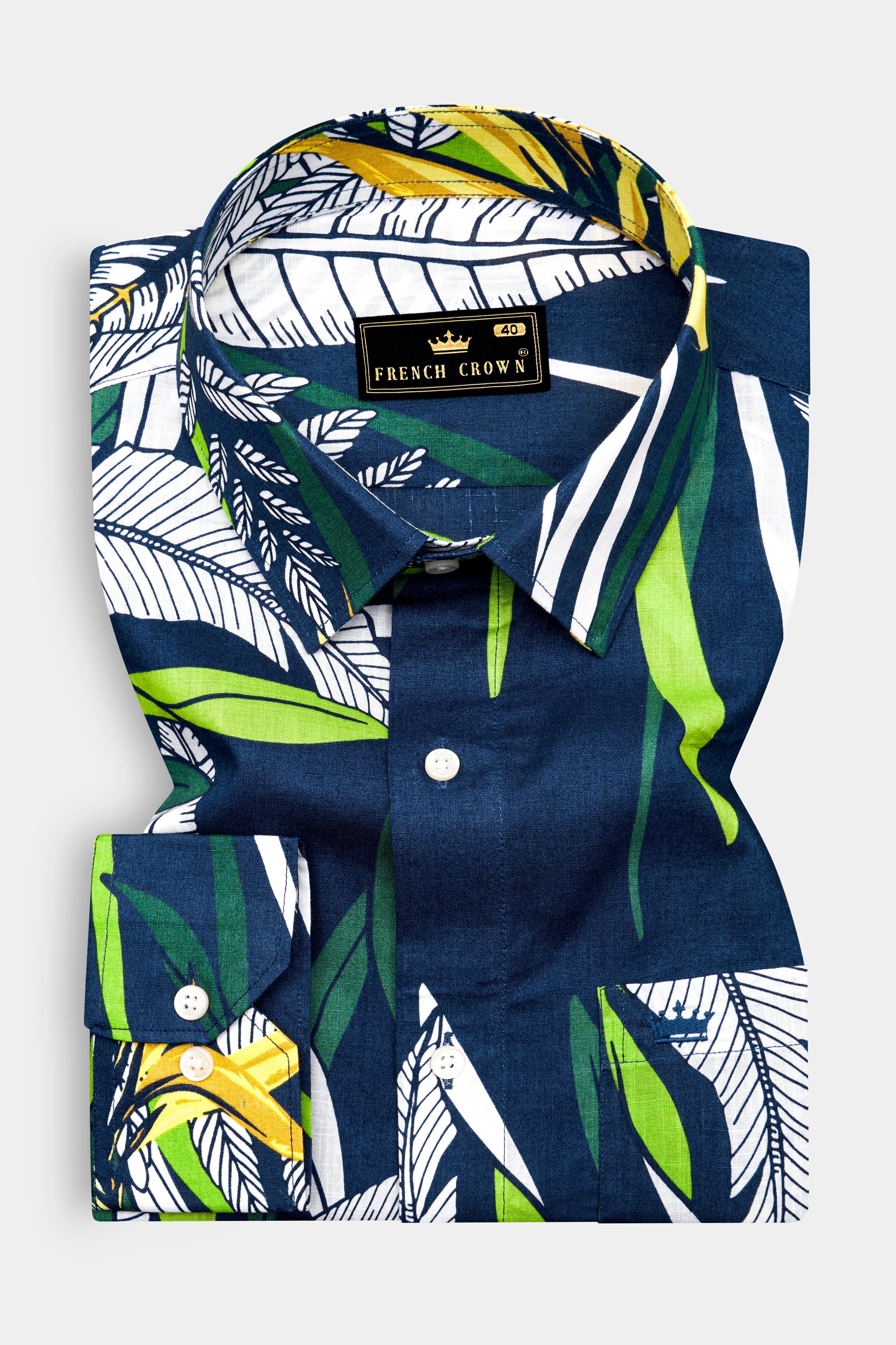 Blue Multicolour Tropical Printed Premium Cotton Shirt