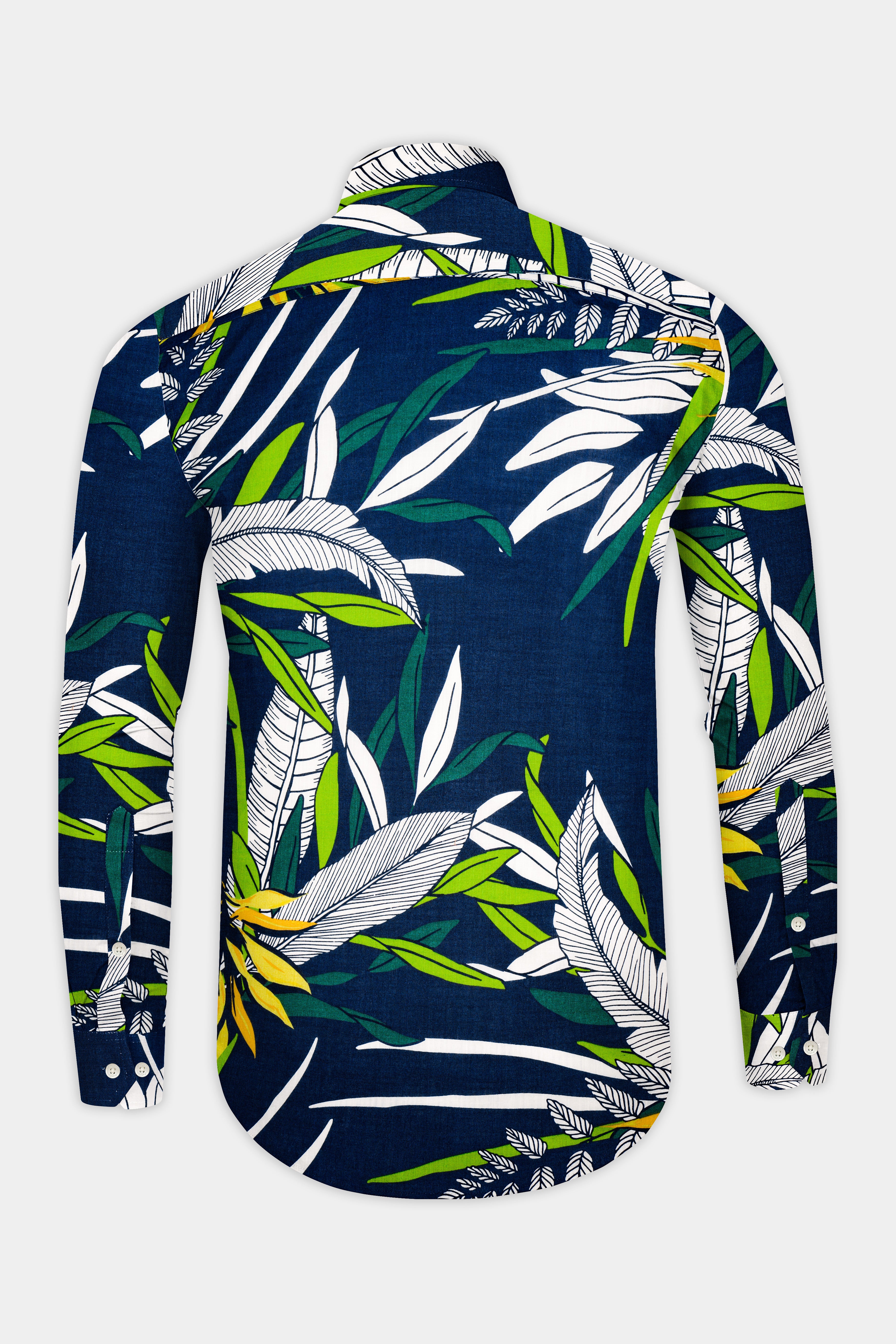 Blue Multicolour Tropical Printed Premium Cotton Shirt