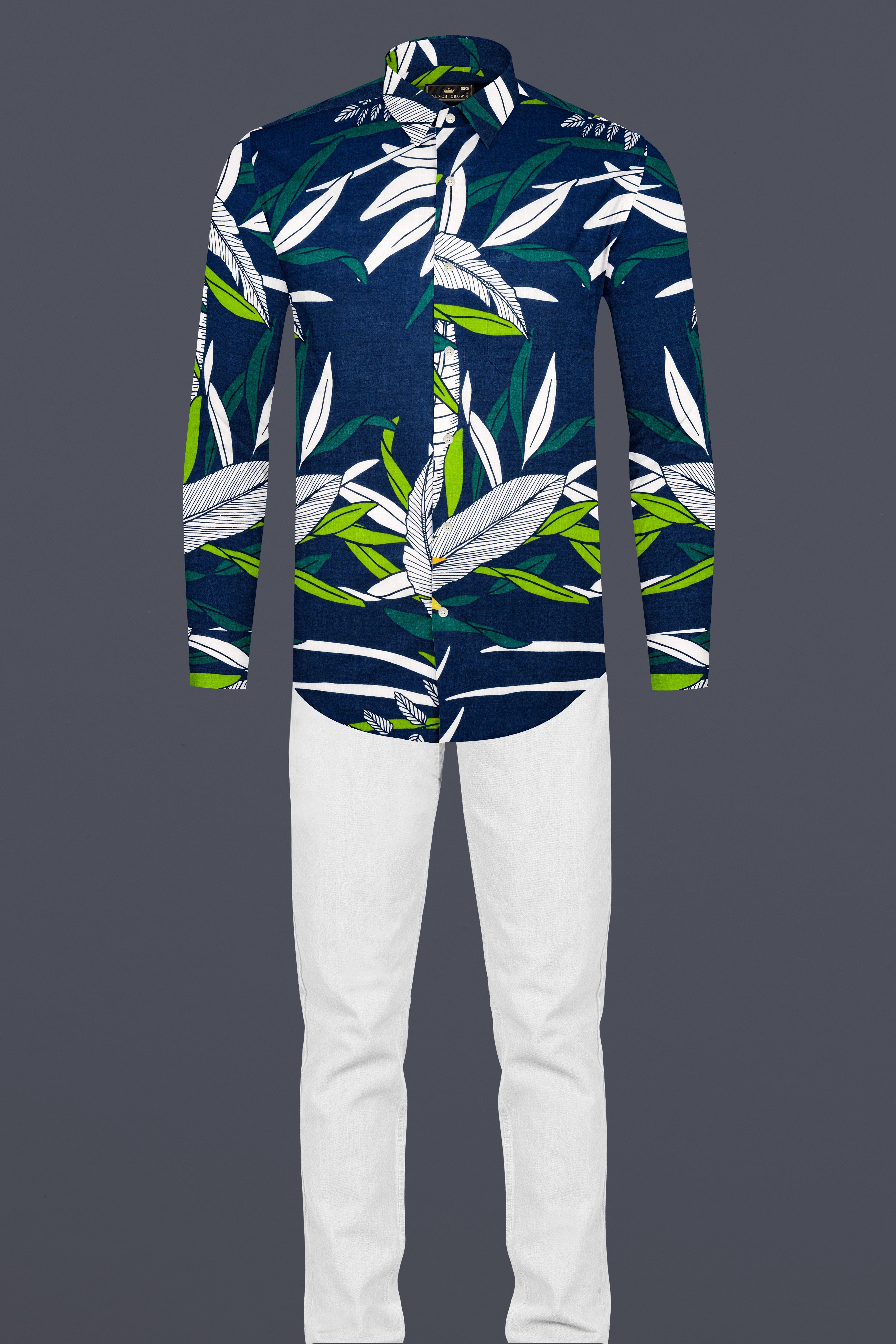 Blue Multicolour Tropical Printed Premium Cotton Shirt