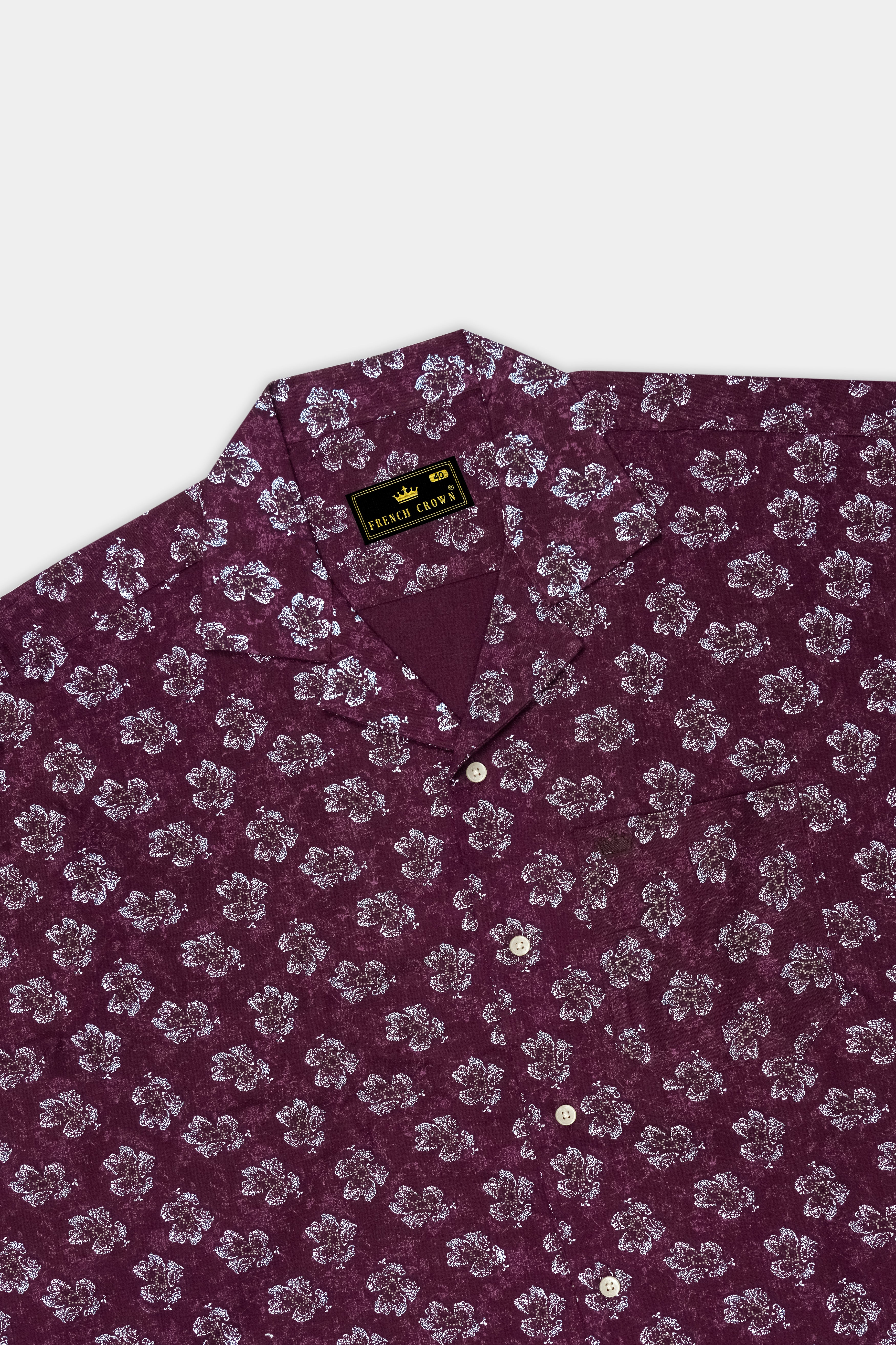 Barossa Maroon Floral Textured Half Sleeves Luxurious Linen Shirt