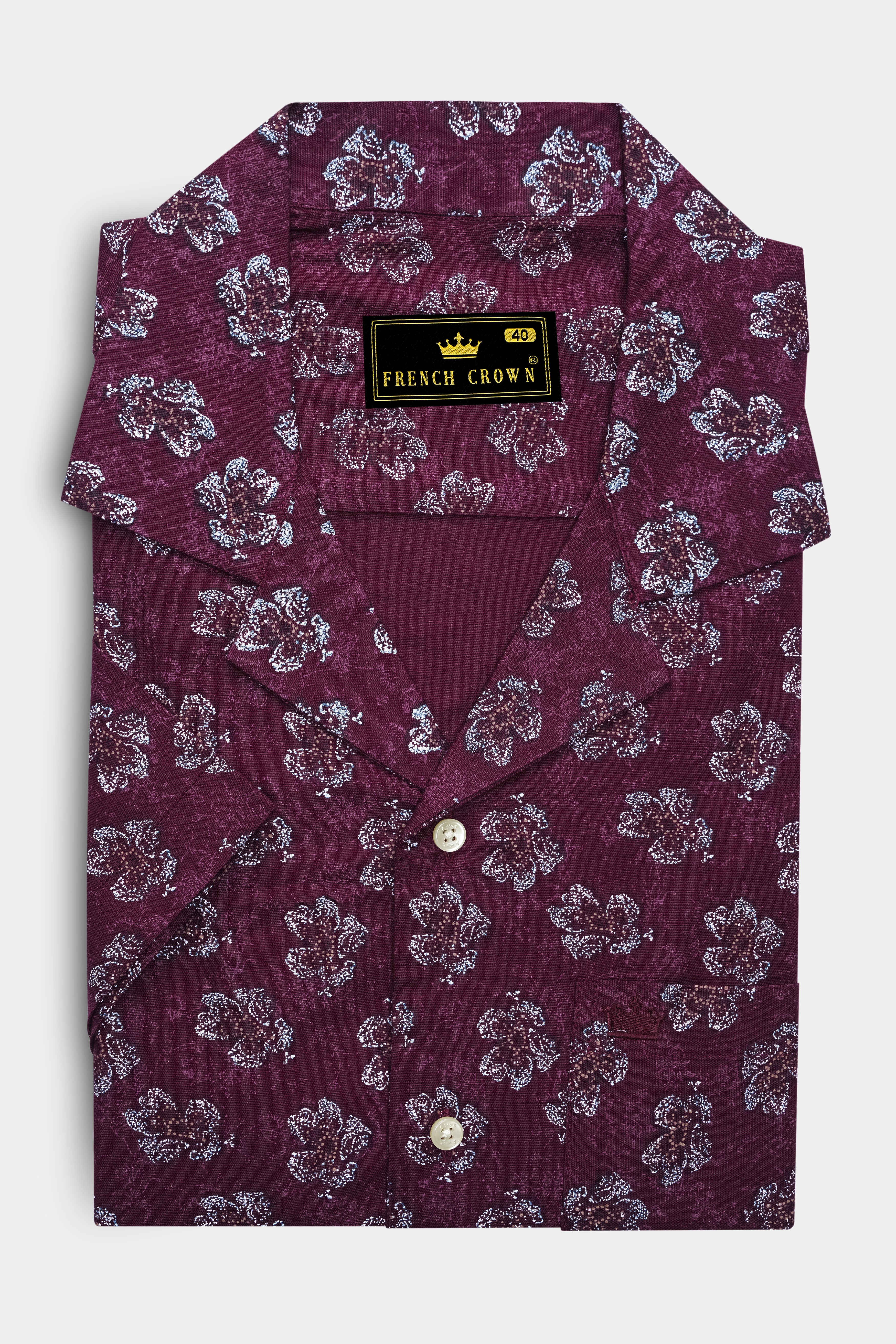 Barossa Maroon Floral Textured Half Sleeves Luxurious Linen Shirt