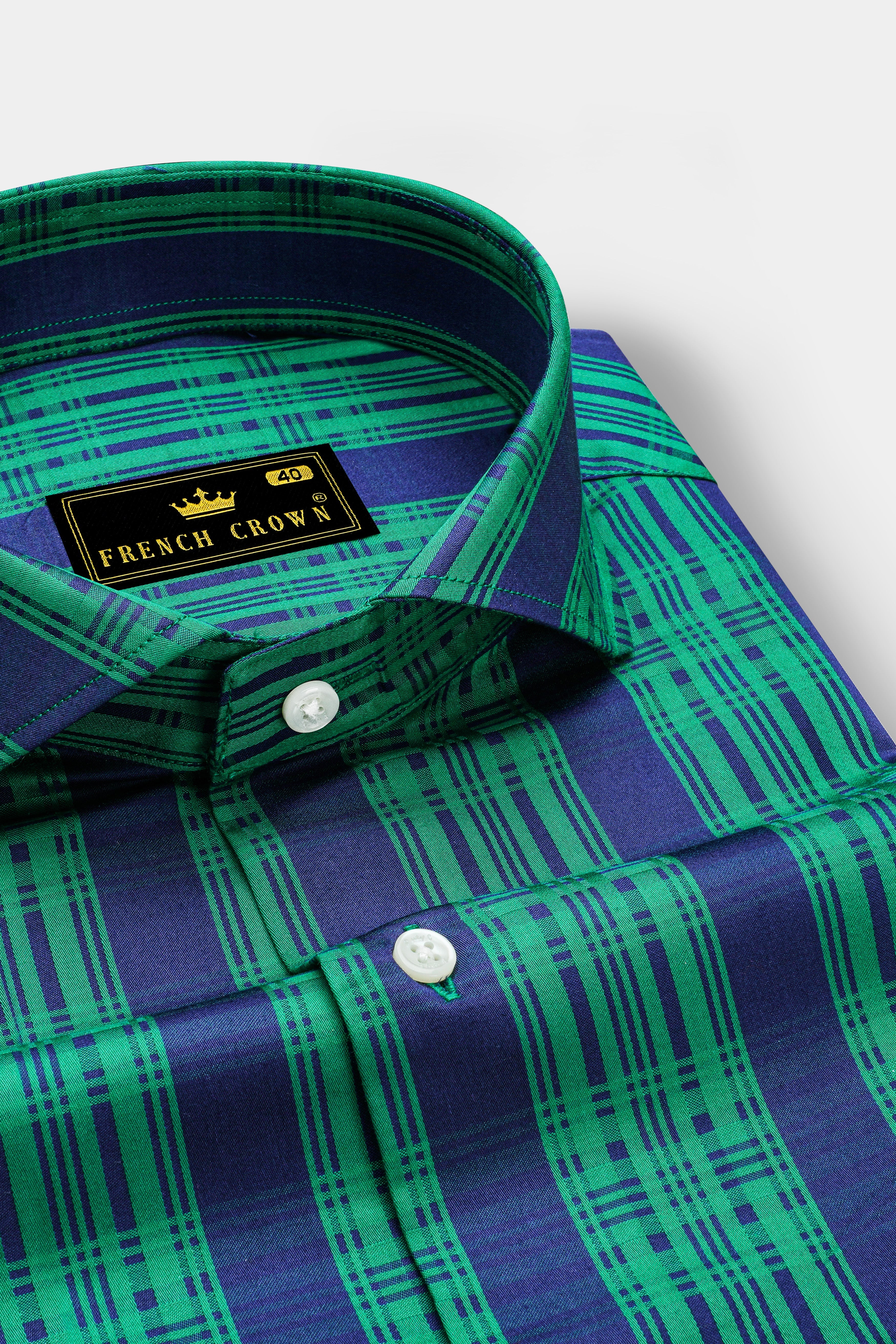 Eucalyptus Green with Rhino Blue Striped Dobby Premium Giza Cotton Shirt