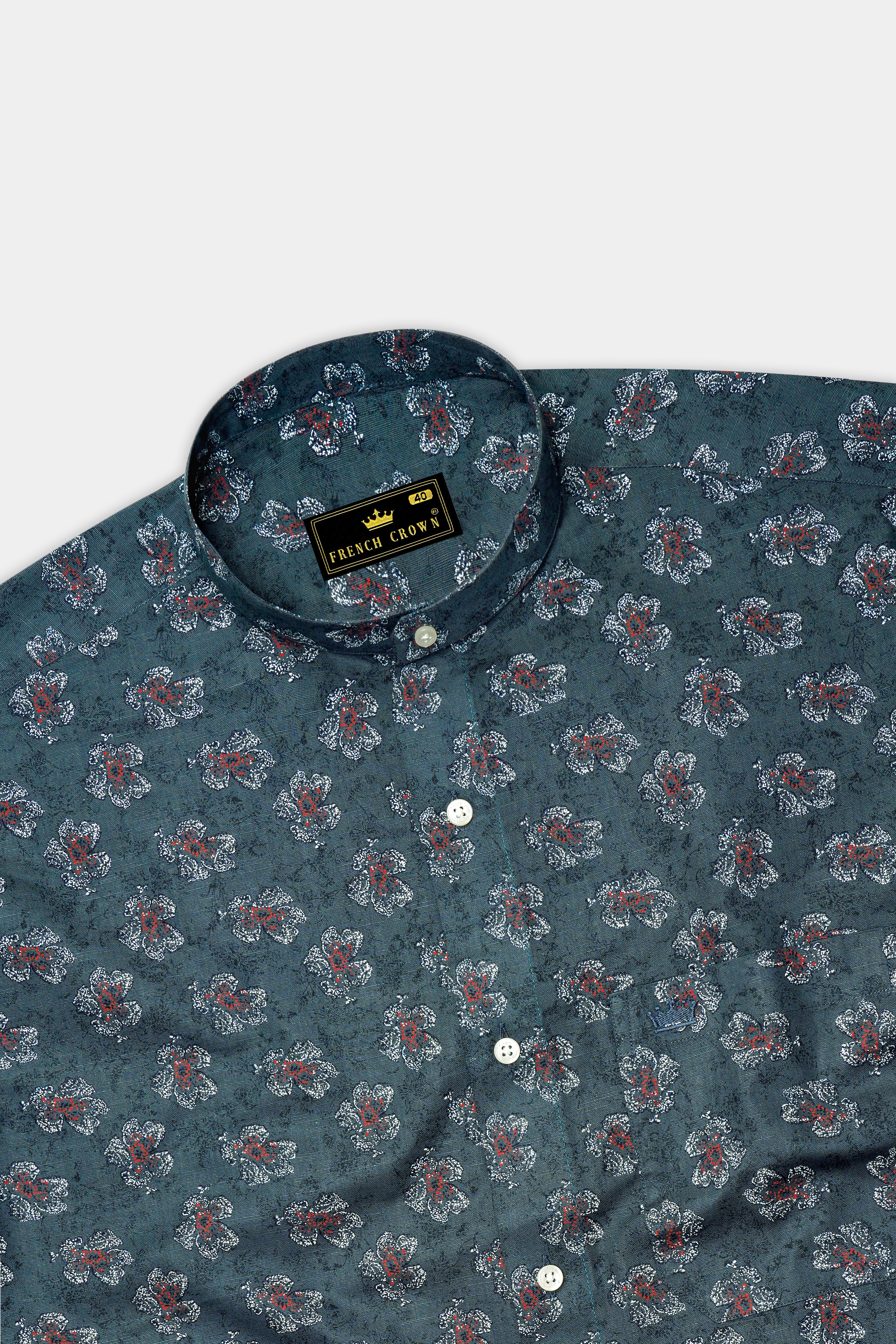 Fuscous Gray With Multicolour Floral Textured Luxurious Linen Shirt