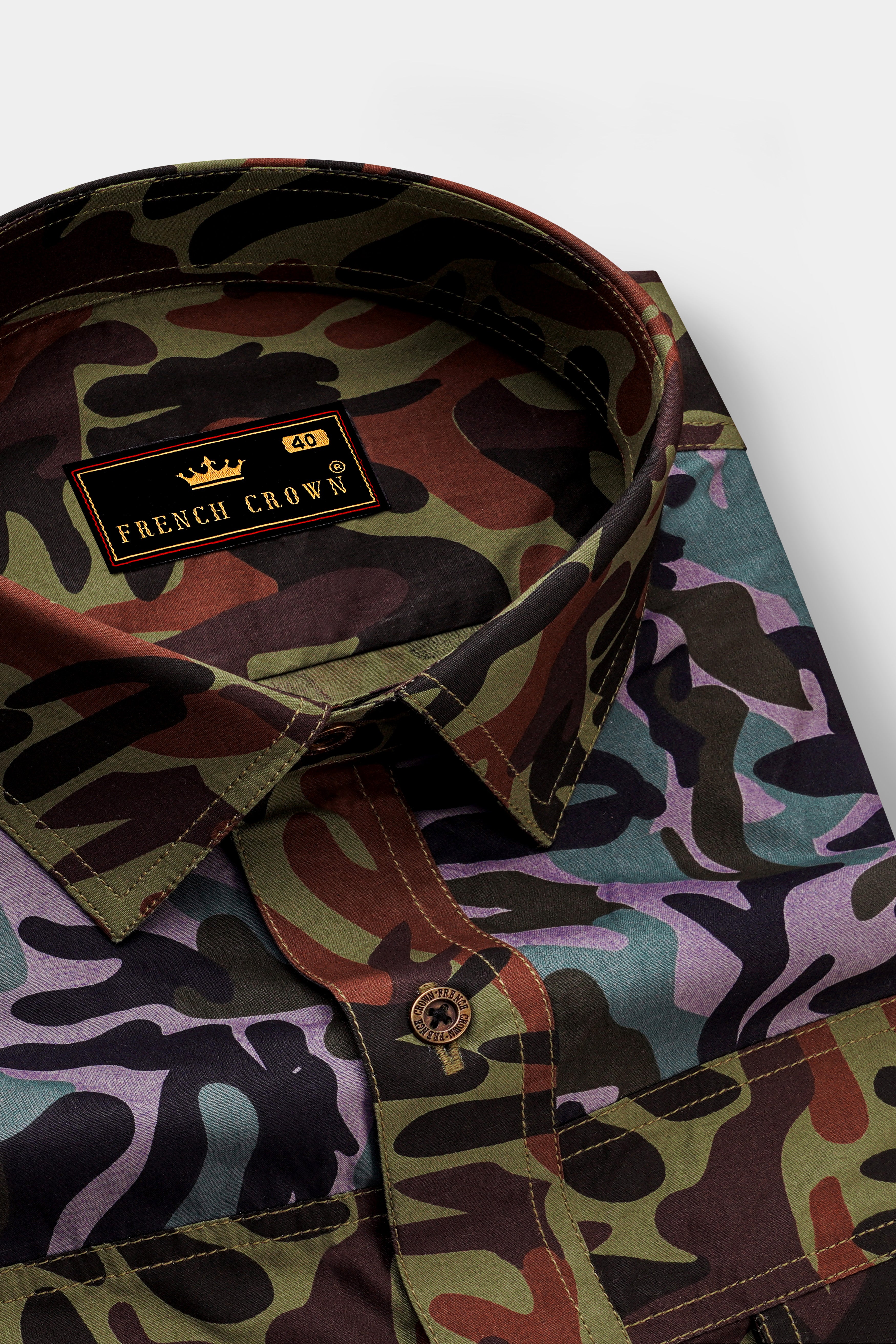 Limed Green and Thunder Black and Multicolour Camouflage Royal Oxford Designer Overshirt