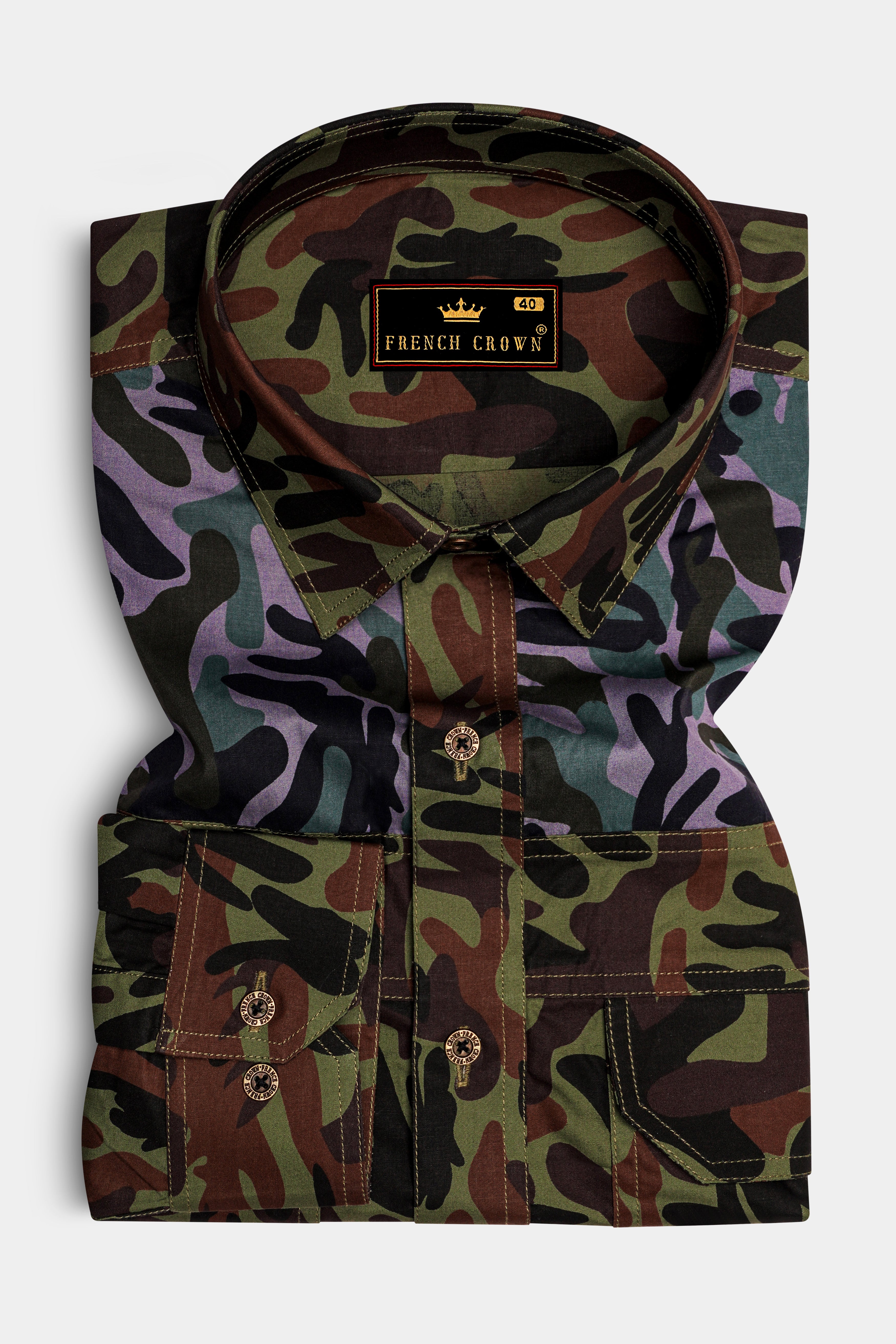 Limed Green and Thunder Black and Multicolour Camouflage Royal Oxford Designer Overshirt