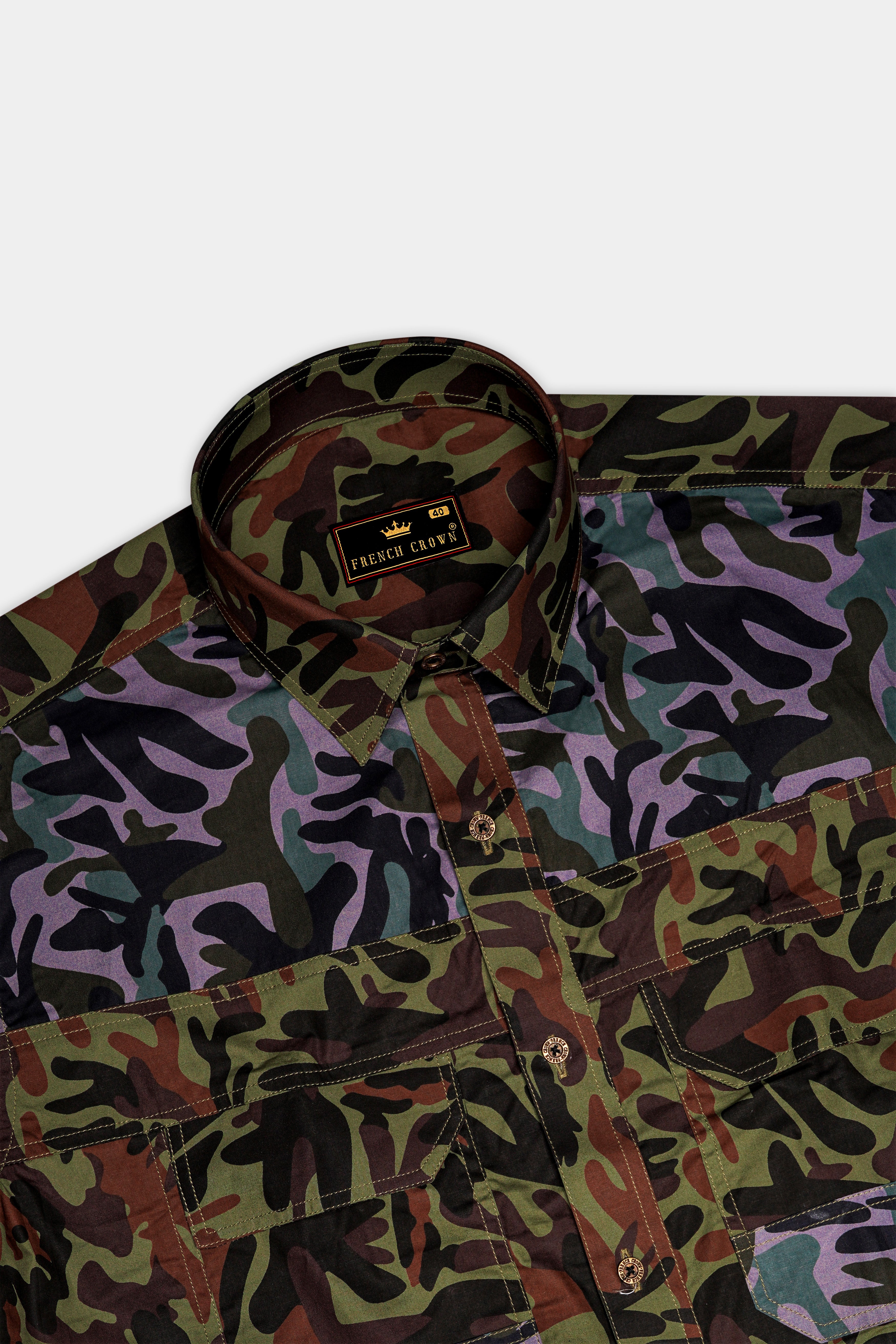 Limed Green and Thunder Black and Multicolour Camouflage Royal Oxford Designer Overshirt
