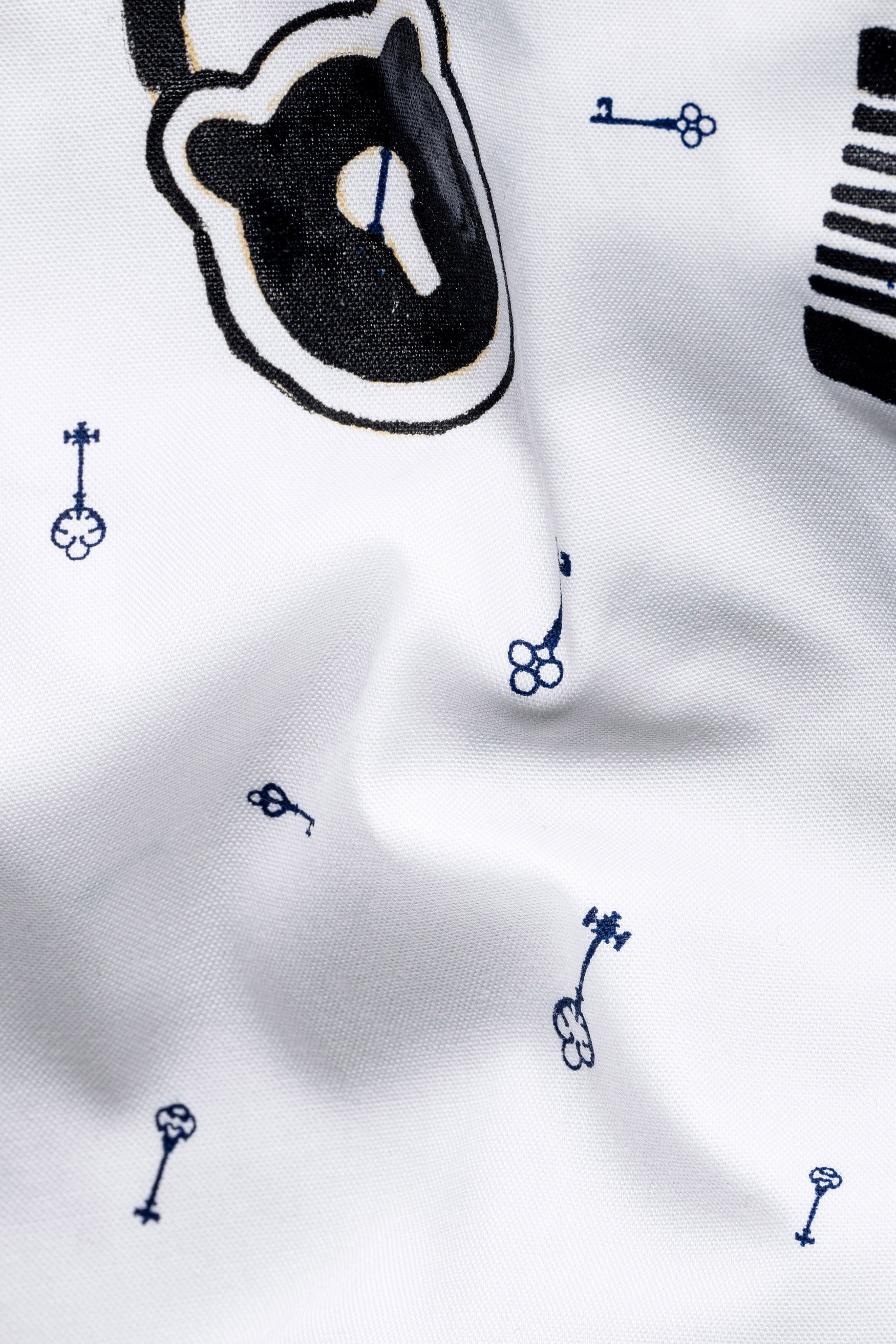 Bright White Keys Printed with Locks Hand Painted Royal Oxford Designer Shirt