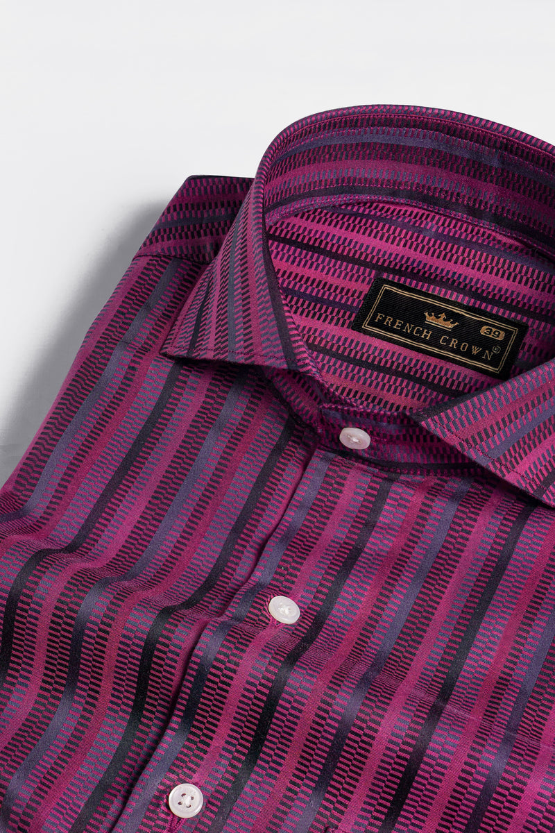 Matterhorn Maroon Multicolour Striped Jacquard Textured Premium Giza Cotton Shirt