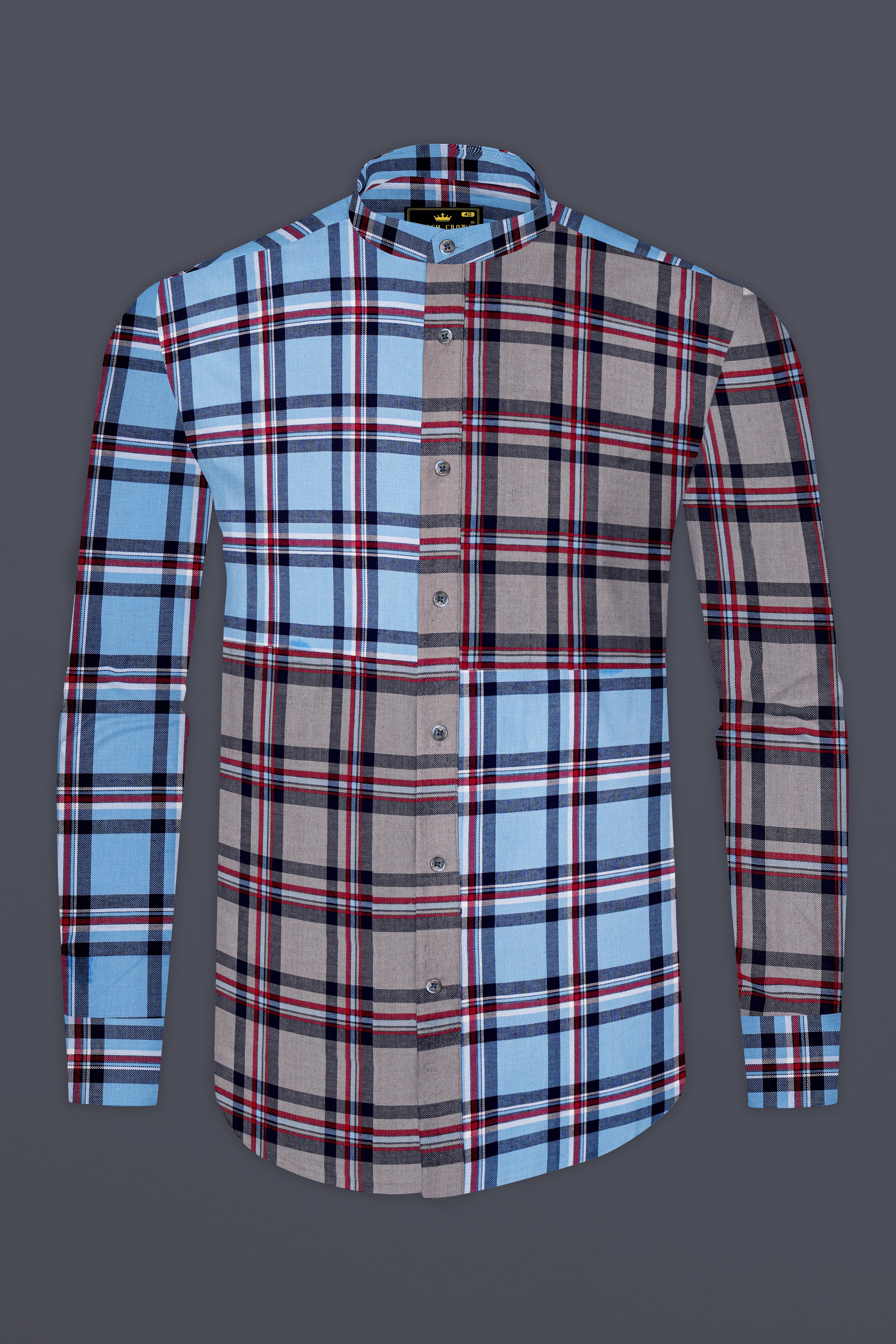 Hurricane Gray with Shakespeare Blue Plaid Royal Oxford Designer Shirt