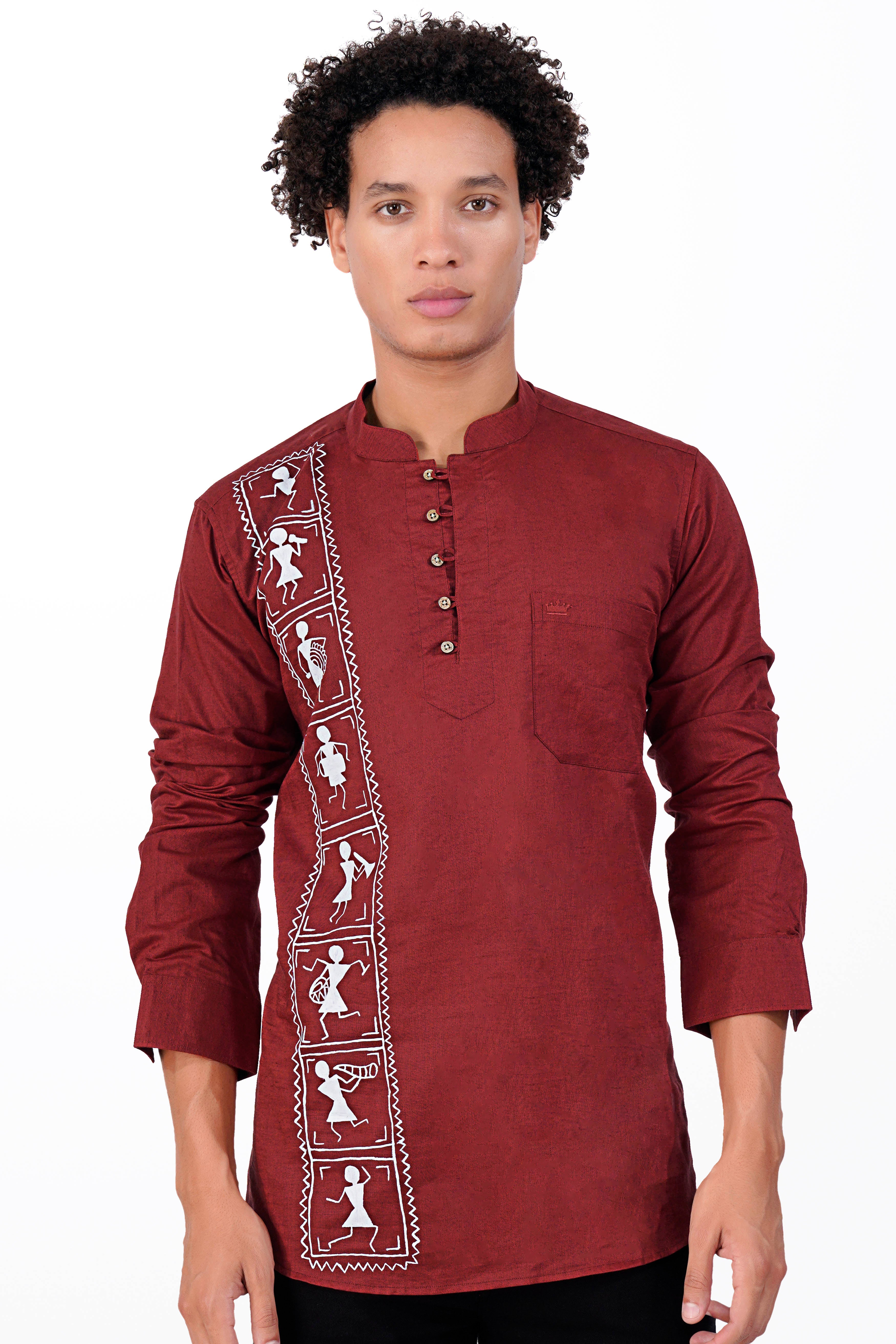 Stiletto Red Tribal Hand Painted Luxurious Linen Designer Kurta Shirt 9590-KS-ART-38, 9590-KS-ART-H-38, 9590-KS-ART-39, 9590-KS-ART-H-39, 9590-KS-ART-40, 9590-KS-ART-H-40, 9590-KS-ART-42, 9590-KS-ART-H-42, 9590-KS-ART-44, 9590-KS-ART-H-44, 9590-KS-ART-46, 9590-KS-ART-H-46, 9590-KS-ART-48, 9590-KS-ART-H-48, 9590-KS-ART-50, 9590-KS-ART-H-50, 9590-KS-ART-52, 9590-KS-ART-H-52