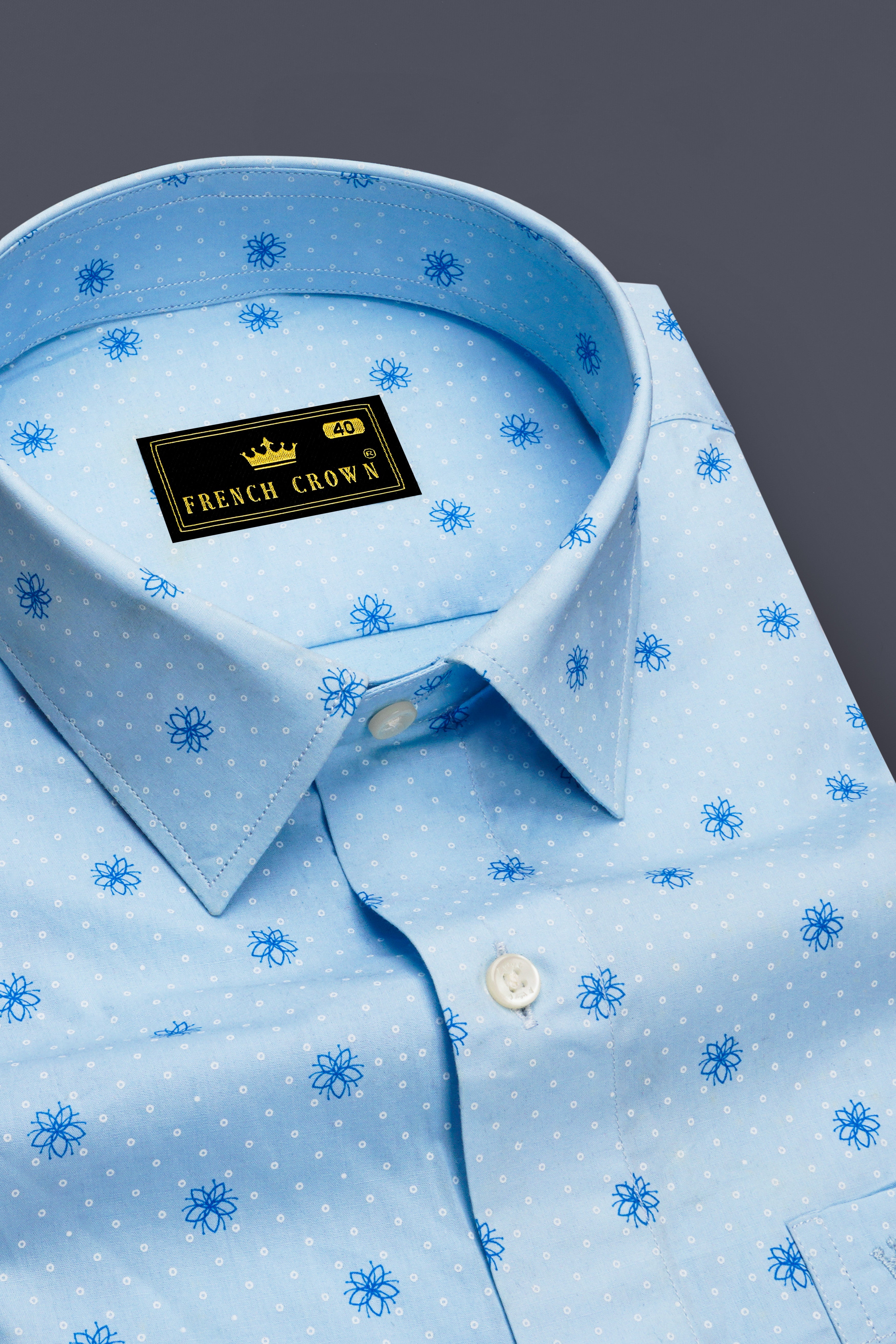 Geyser Sky Blue Ditsy Printed Premium Cotton Shirt