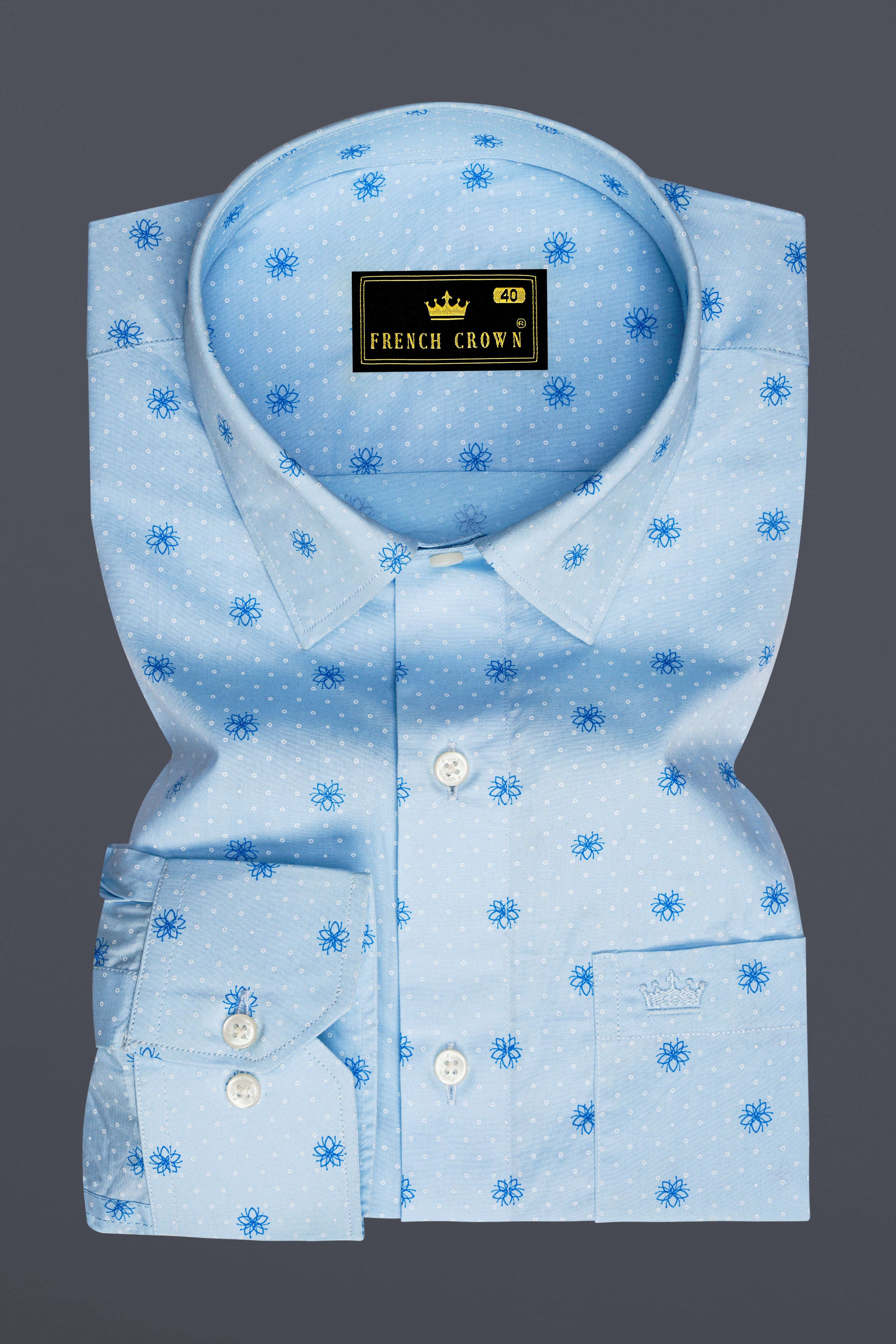 Geyser Sky Blue Ditsy Printed Premium Cotton Shirt