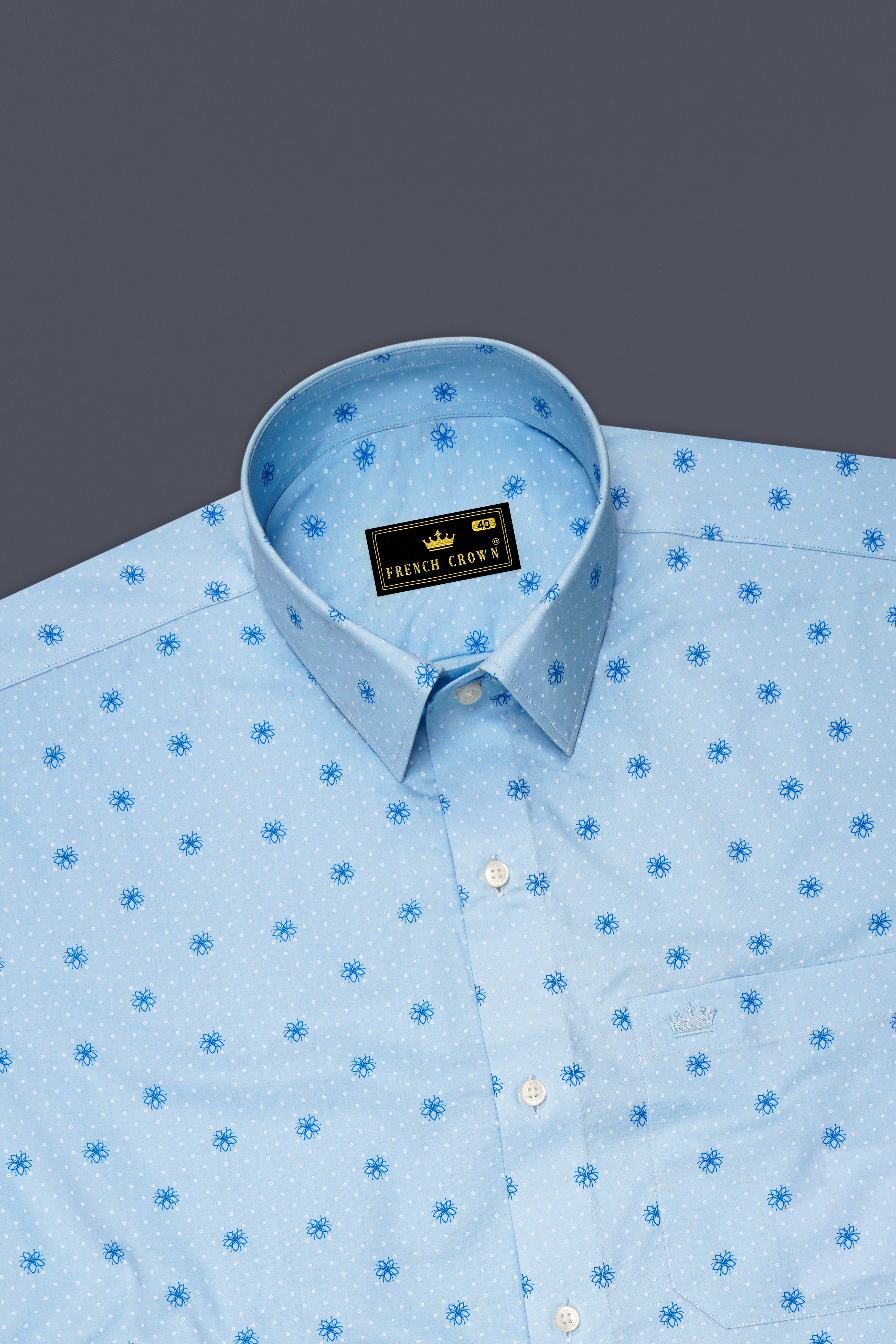 Geyser Sky Blue Ditsy Printed Premium Cotton Shirt