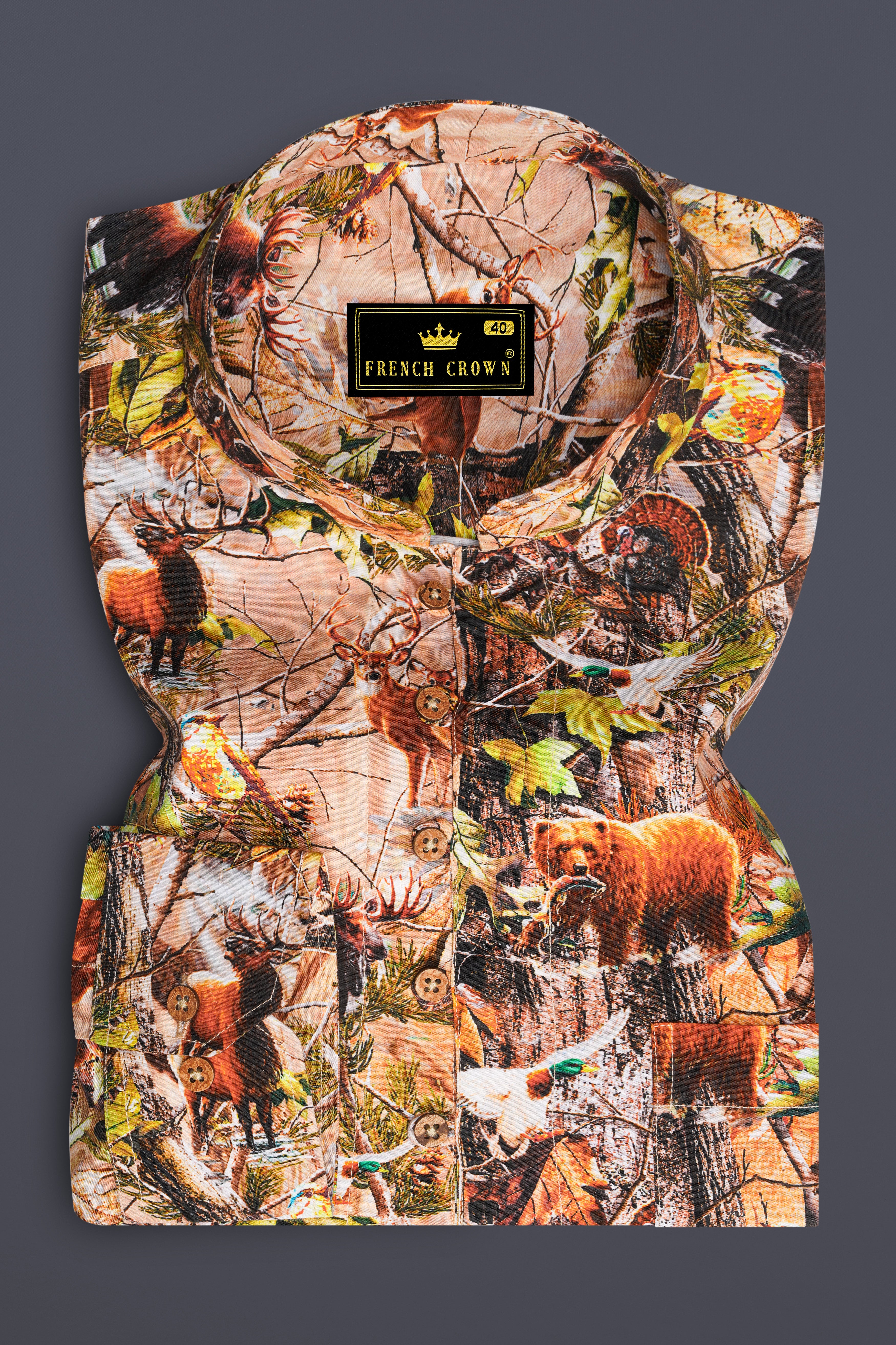 Mandys Beige Multicolour Tropical Printed Premium Cotton Kurta Shirt