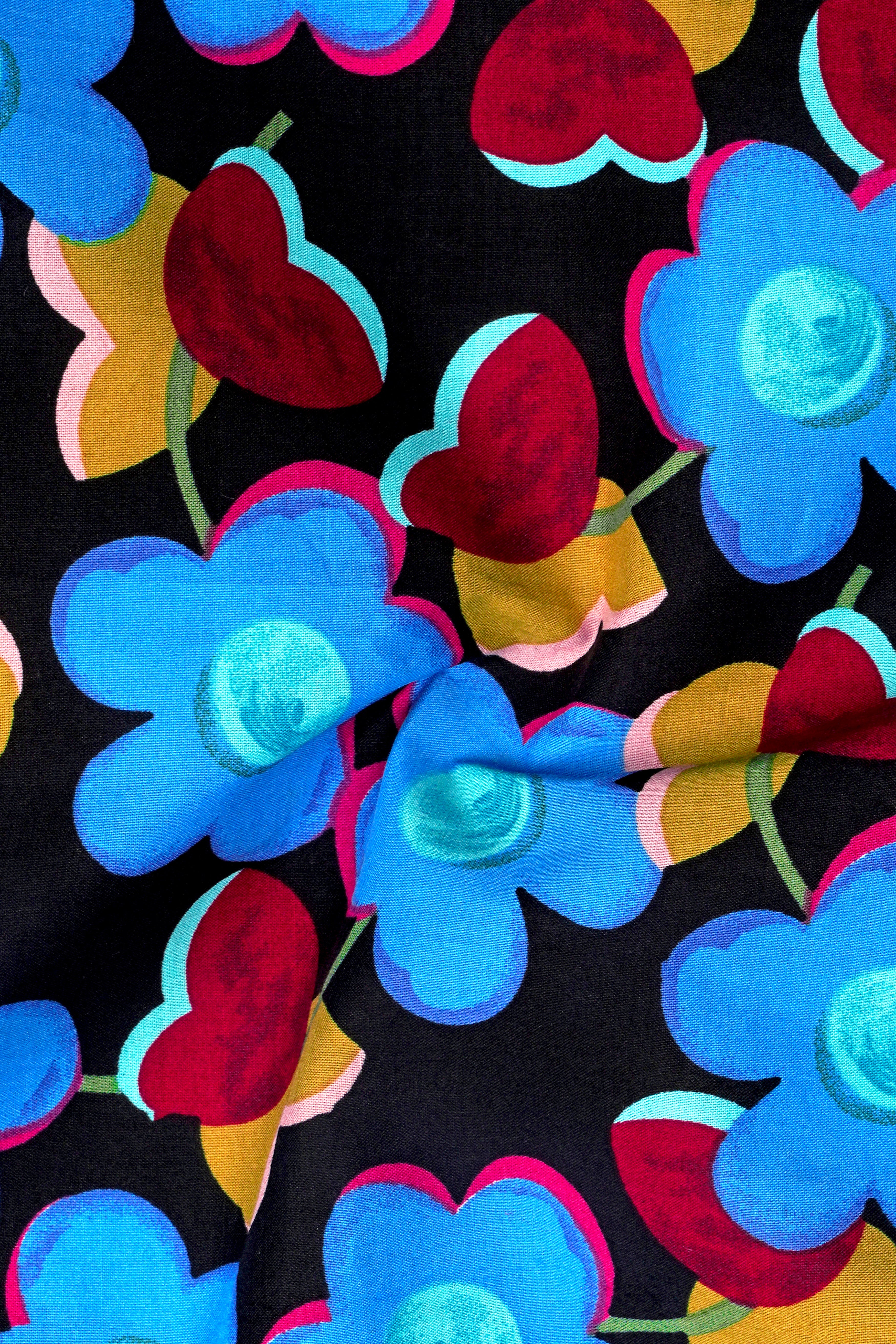 Jade Black with Scrunchie Blue Floral Printed Premium Cotton Kurta Shirt