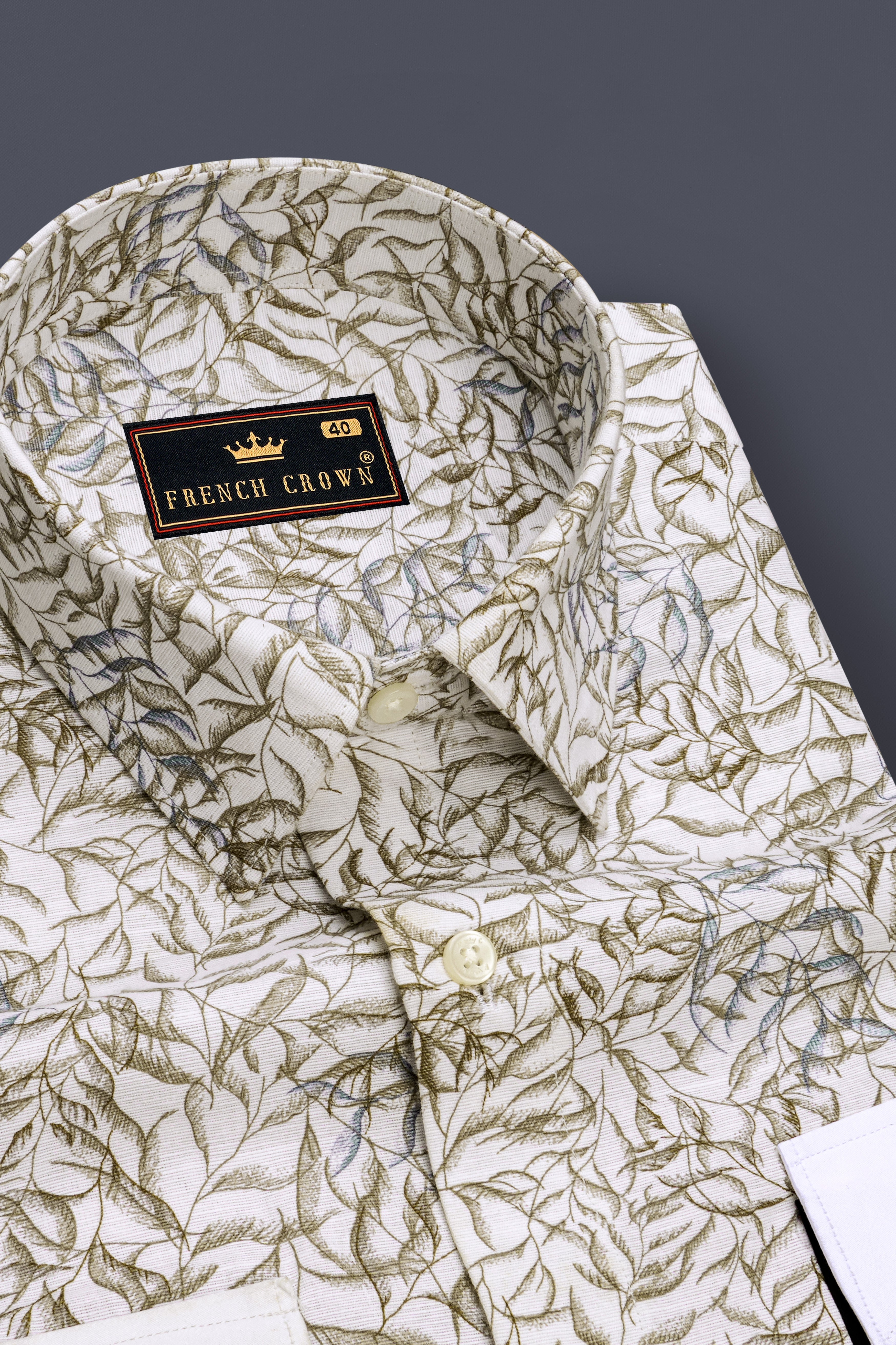 Pearl Cream with Finch Brown Textured Luxurious Linen Designer Shirt