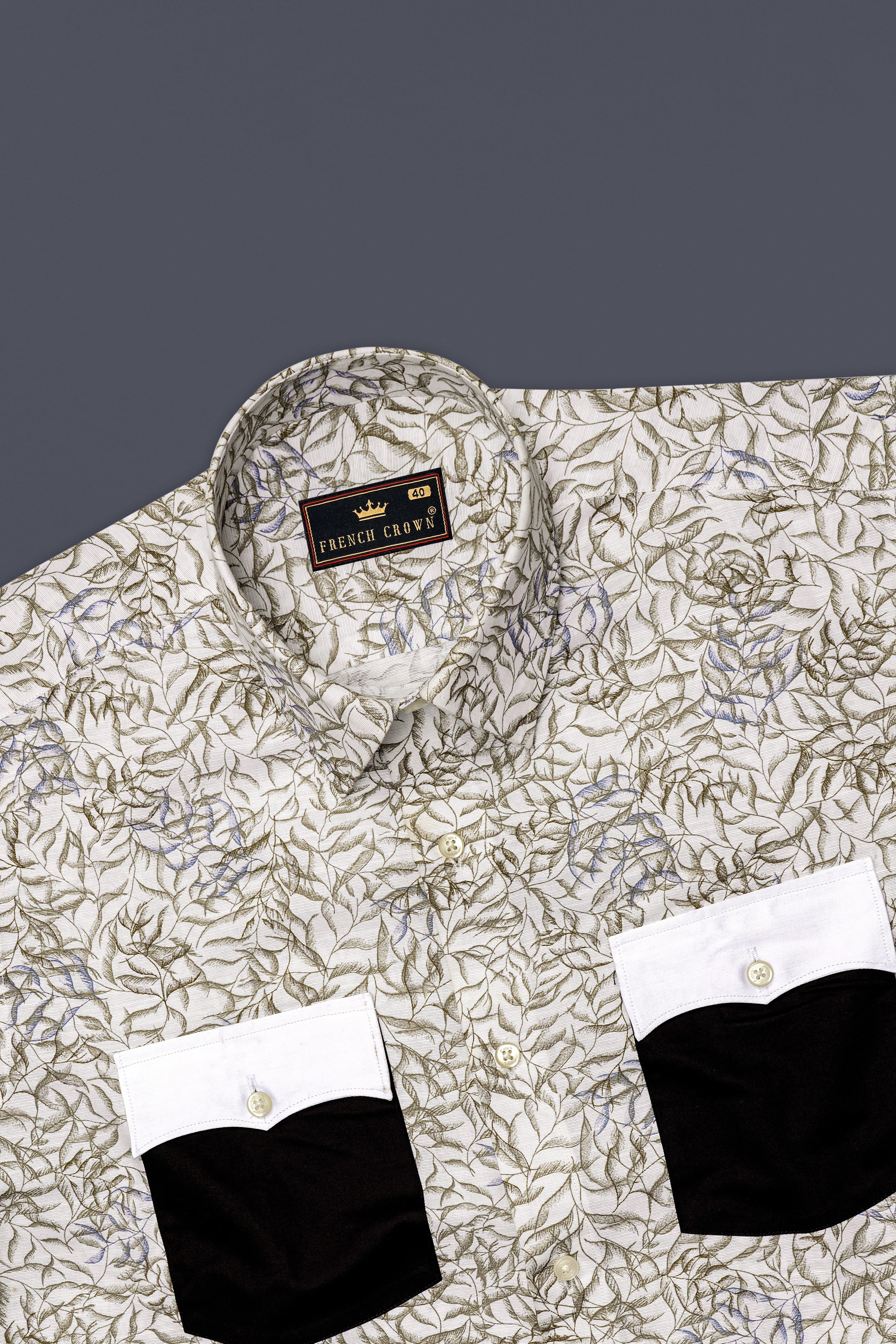 Pearl Cream with Finch Brown Textured Luxurious Linen Designer Shirt