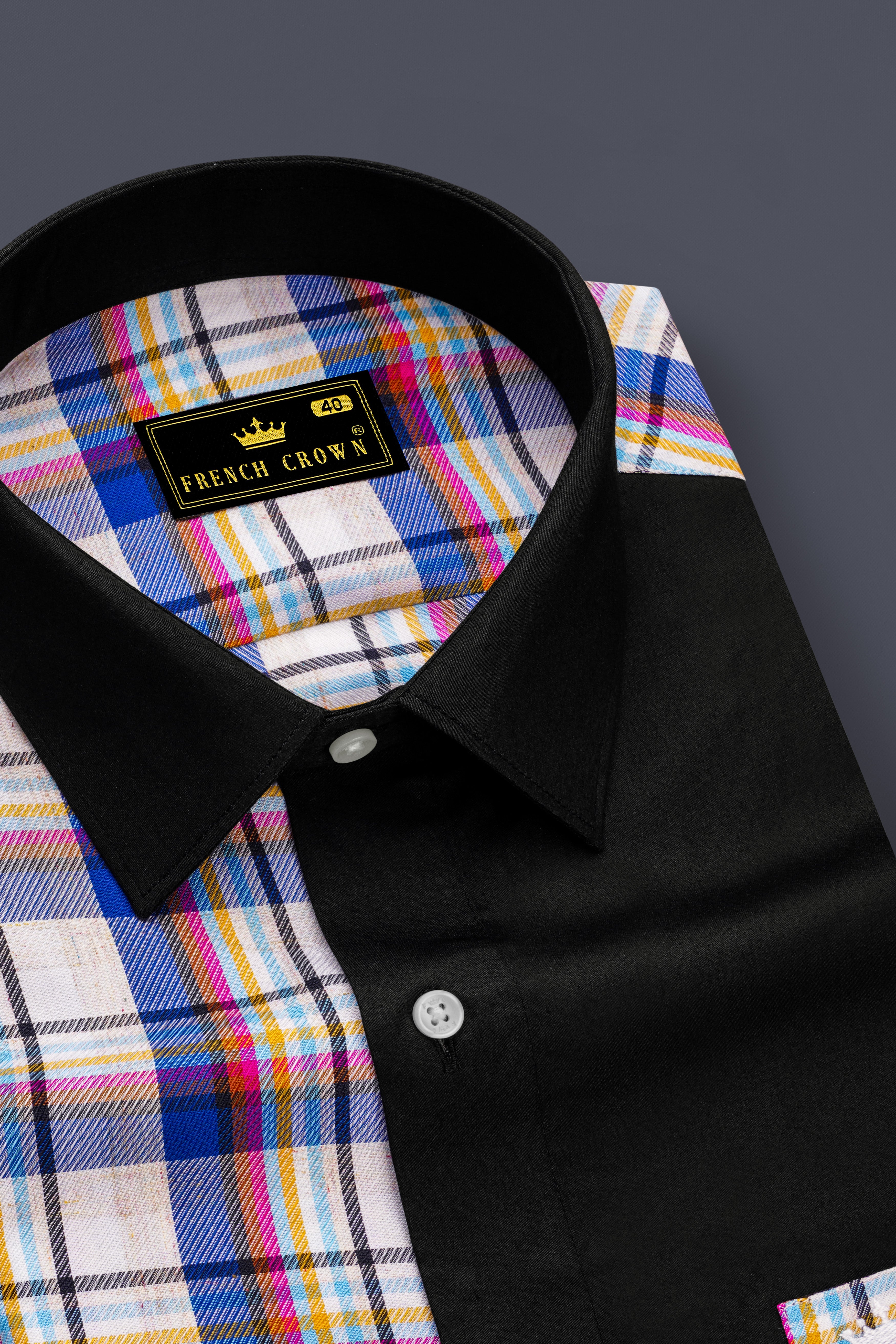 Bright White with Black and Cobalt Blue Checkered Super Soft Premium Cotton Designer Shirt