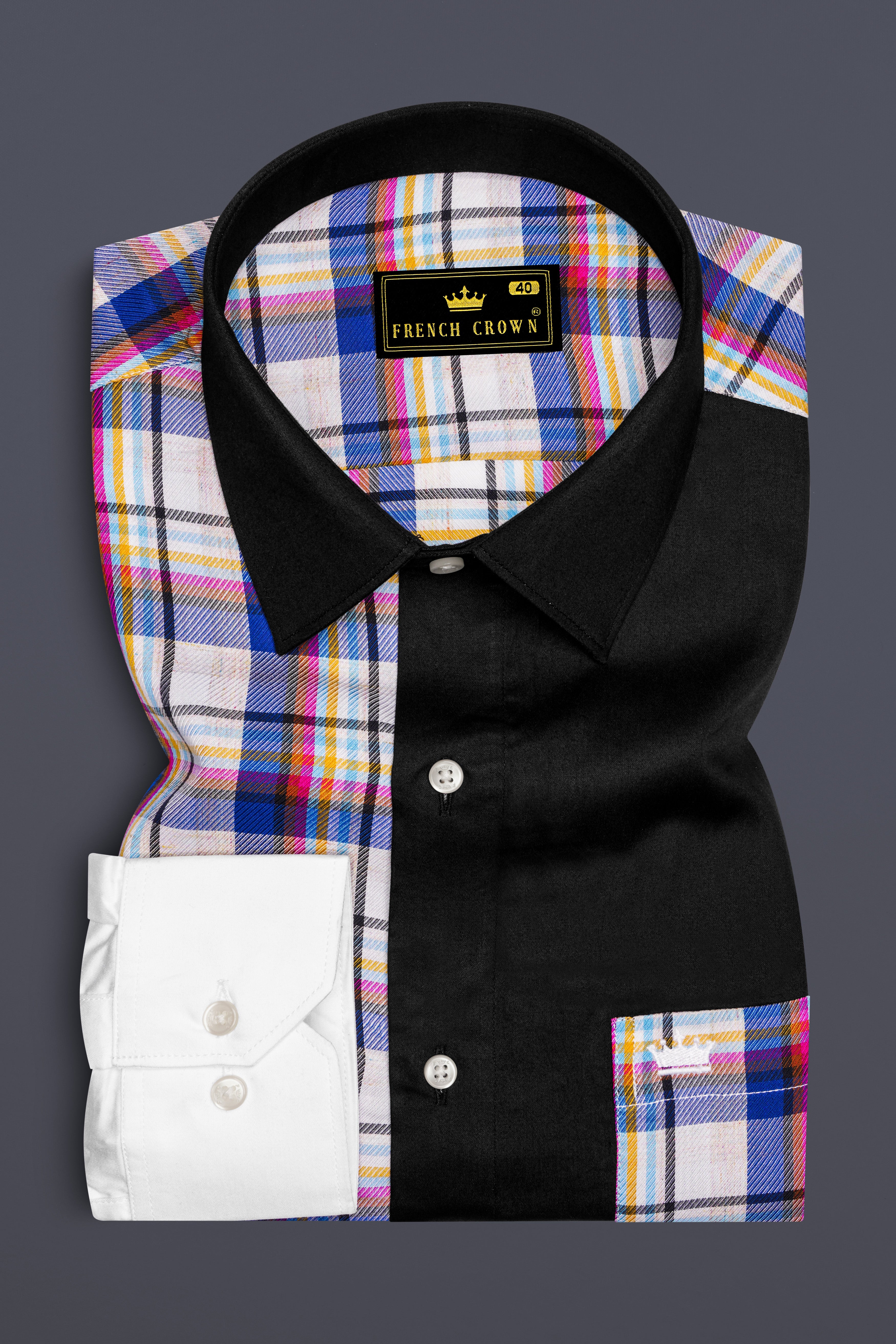 Bright White with Black and Cobalt Blue Checkered Super Soft Premium Cotton Designer Shirt